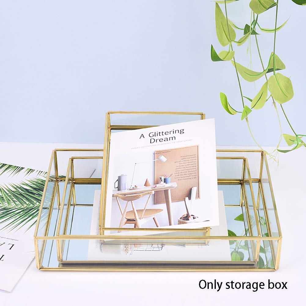 BEYST Gold Wire Glass Mirror Makeup Tray - Rectangle Vanity Organizer for Jewelry, Perfume & Cosmetics - Dressing Table, Bathroom & Bedroom Storage Solution - Perfect for Daily Beauty Routine & Gift Giving