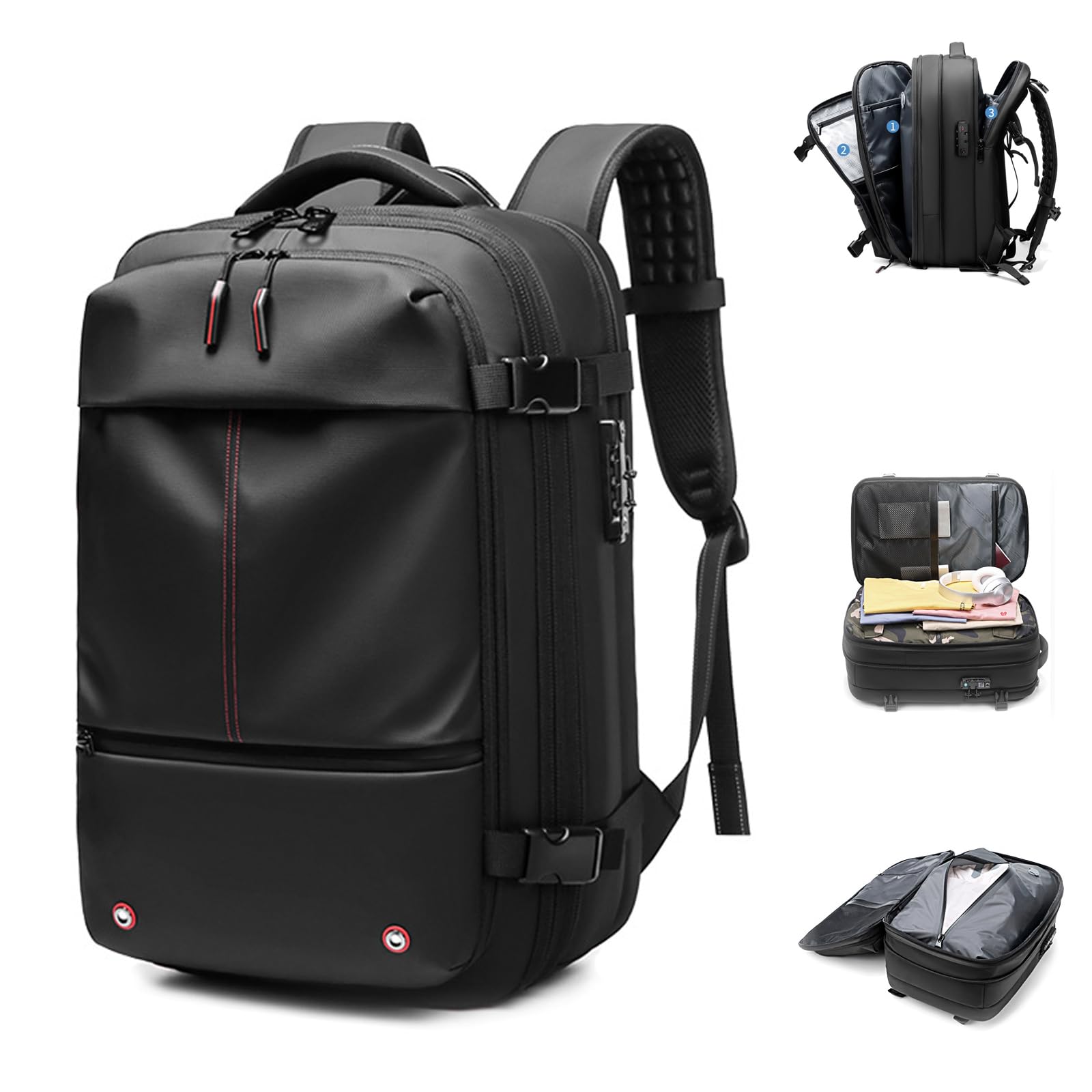 Globaltrek 17.3 Inch Large Waterproof Anti-Theft Travel Backpack with Vacuum Compression - Perfect for Hiking, Camping & Airplane Carry-On Luggage