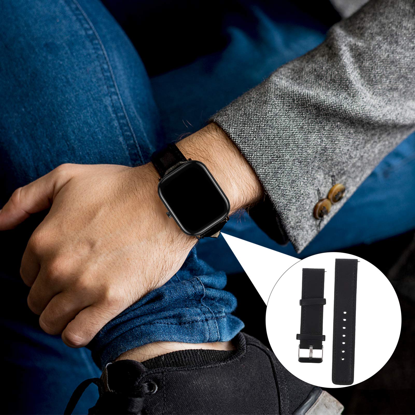 20mm Black Leather Watch Strap for Xiaomi Haylou LS02 - Smartwatch Accessory for Work & Casual Wear