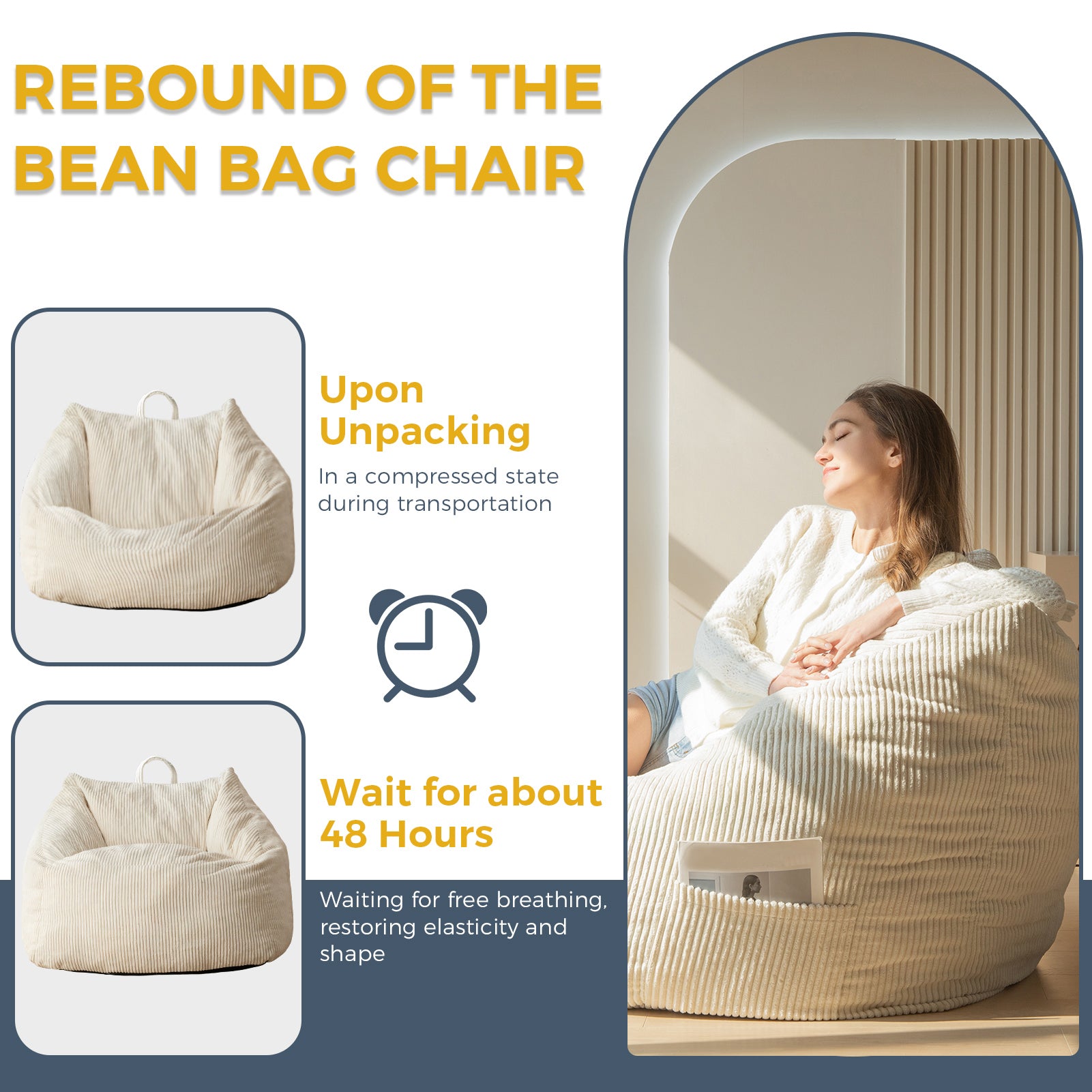 MAXYOYO Bean Bag Chair with Handle - Portable Floor Sofa for Teens, Gaming, Reading & Relaxing - Perfect for Living Room, Bedroom & Dorm Decor