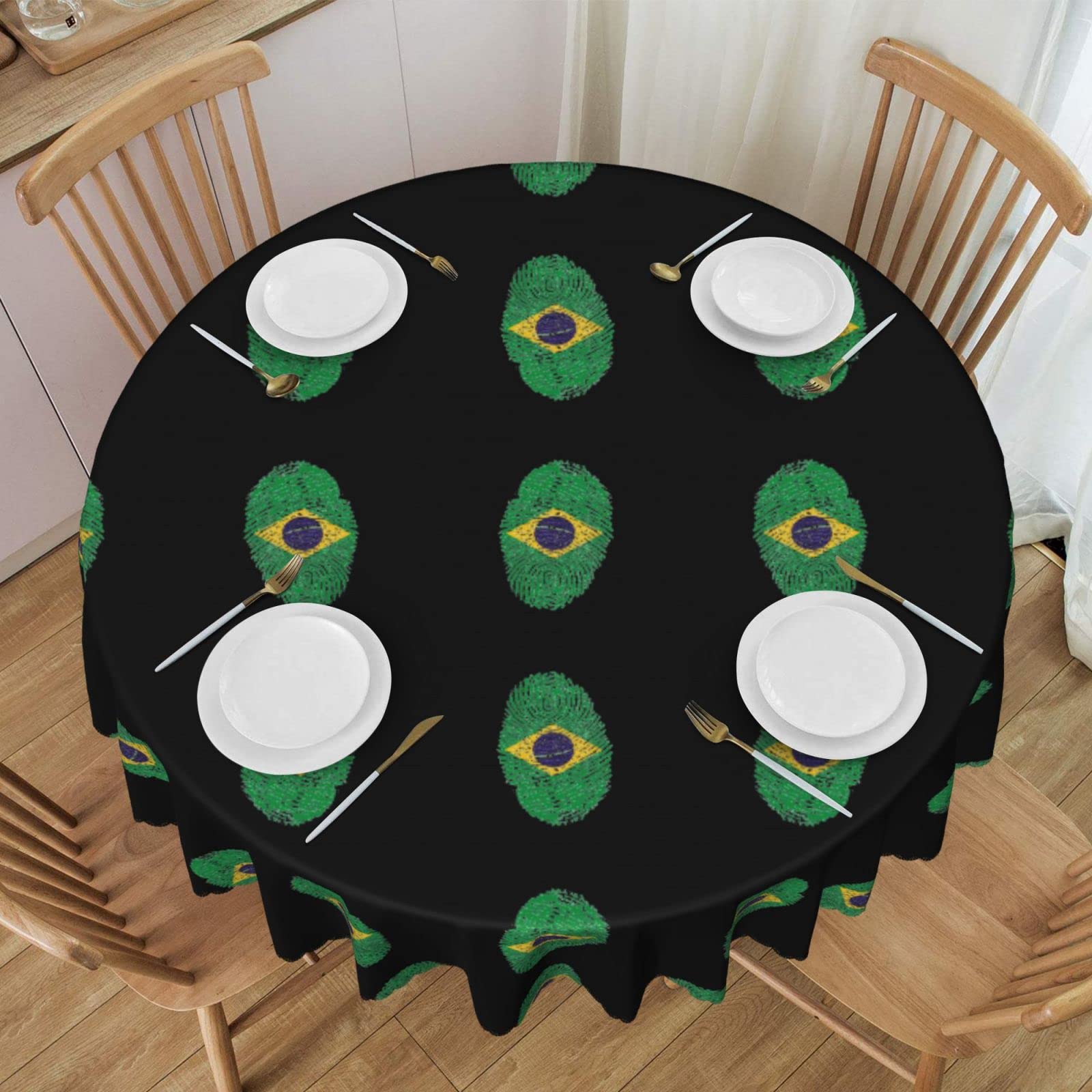 Brazilian Print Tablecloth - Stain & Wrinkle Resistant Washable Polyester Round Table Cover for Kitchen, Dining, and Outdoor Use (60-Inch) - Perfect for Parties, Picnics, and Everyday Dining