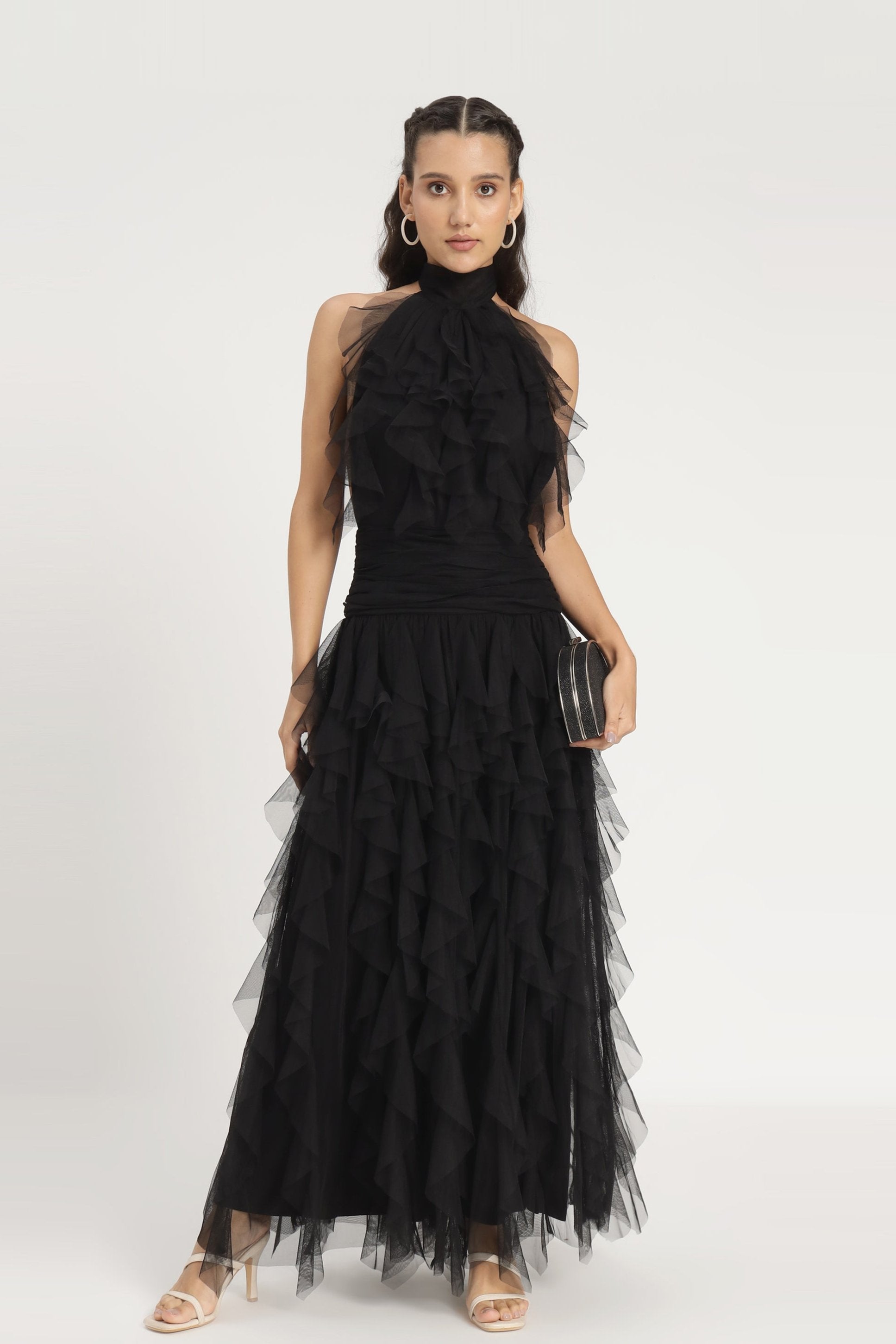 Tabitha Maxi Ruffle Dress in Black - Elegant Long Flowy Dress for Women | Perfect for Weddings, Parties & Special Occasions