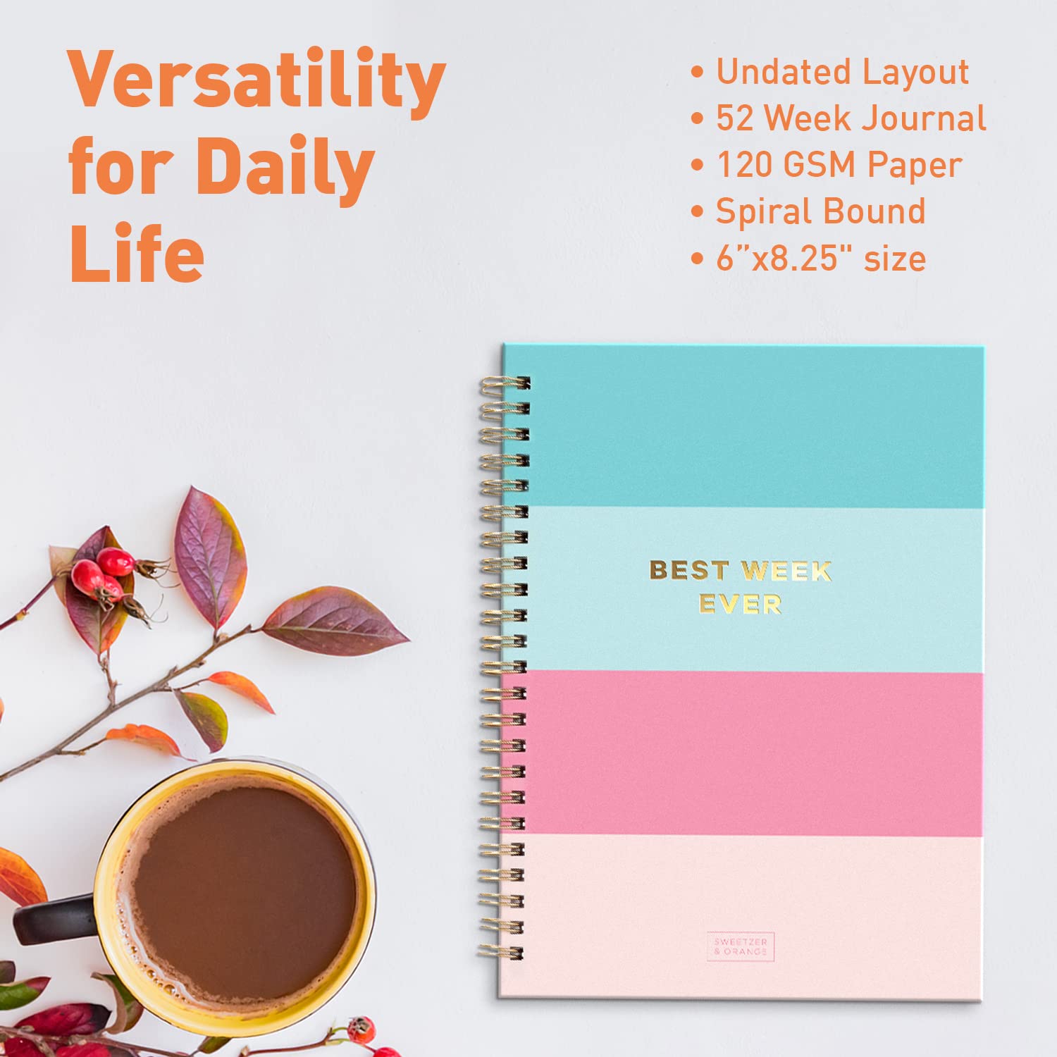 S&O Best Week Ever Undated Weekly Planner - 52 Week Goal & Habit Tracker for Productivity - 6x8.25
