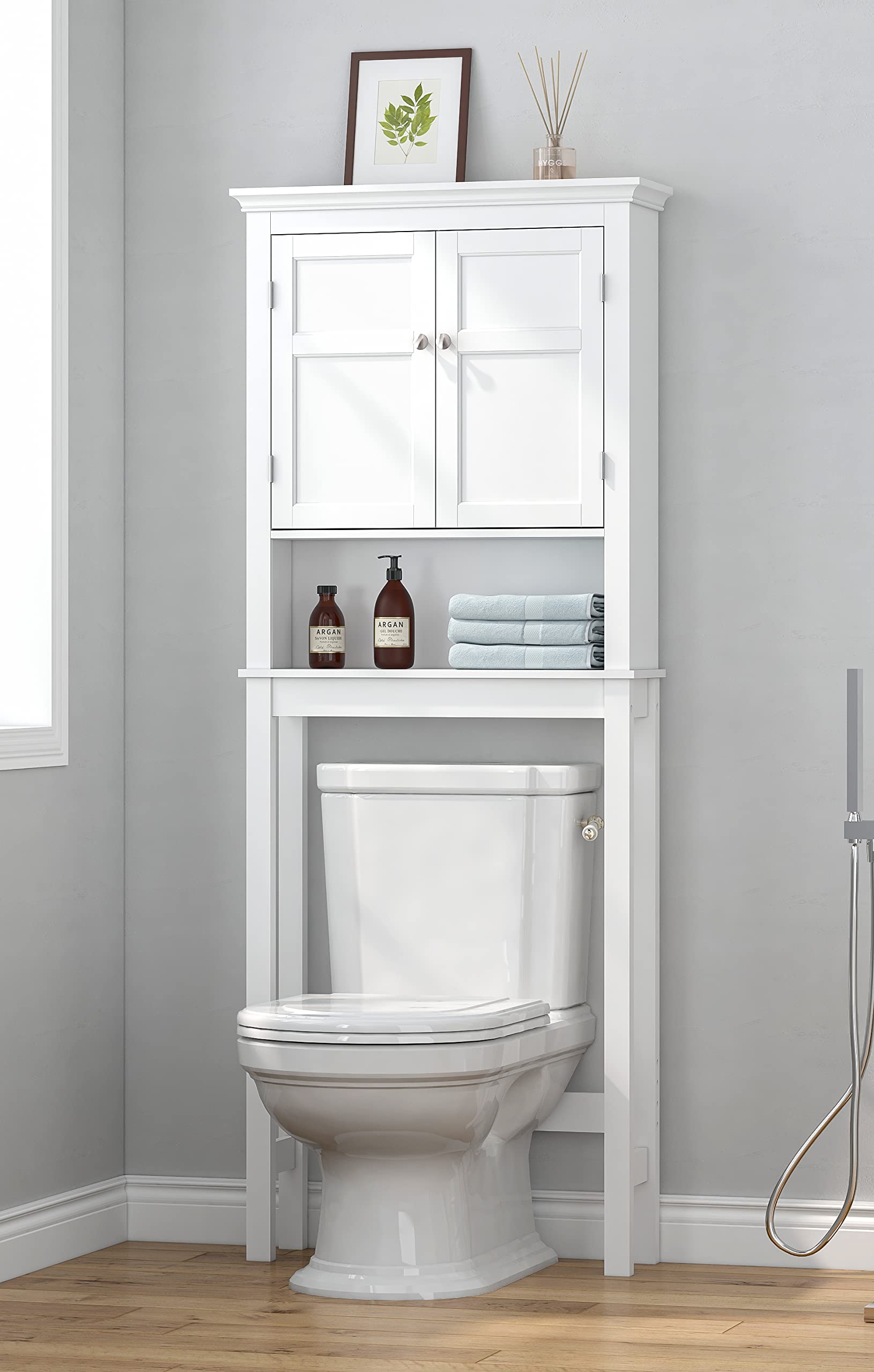 UTEX Over The Toilet Storage Cabinet - Adjustable Shelf Bathroom Organizer with 3-Tier Shelves, White Space Saver for Small Bathrooms | Perfect for Towel, Toilet Paper & Cosmetic Storage