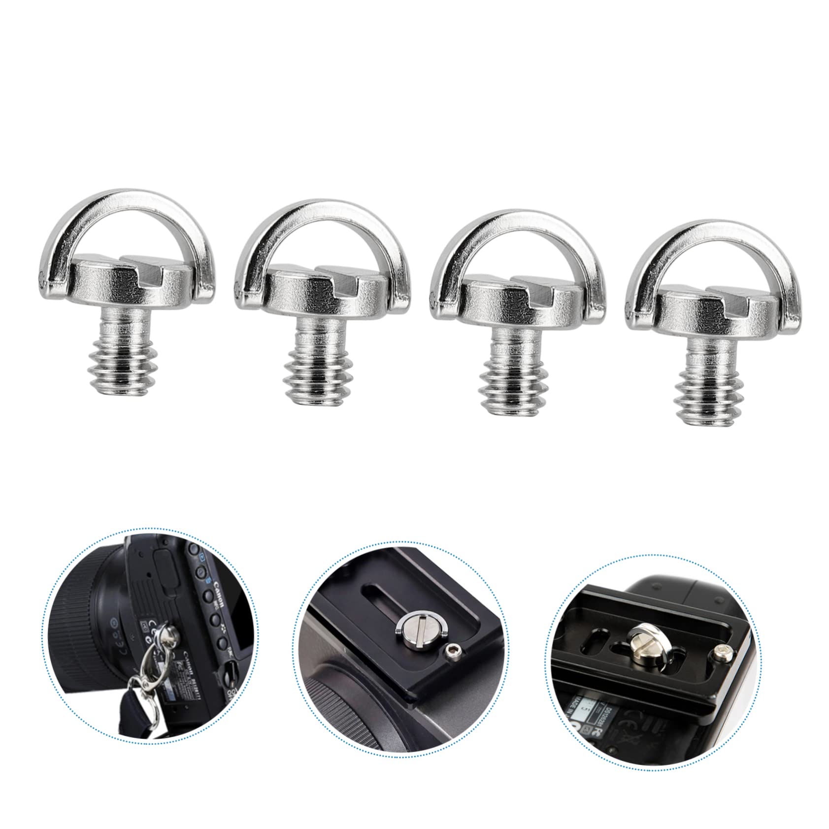 HOMSFOU 4 Pack Stainless Steel Camera Tripod Screw Mount - Heavy Duty PTZ Clamp with D-Ring for DSLR, Mirrorless, Video Cameras - Perfect for Vlogging, Live Streaming & Photography Accessories
