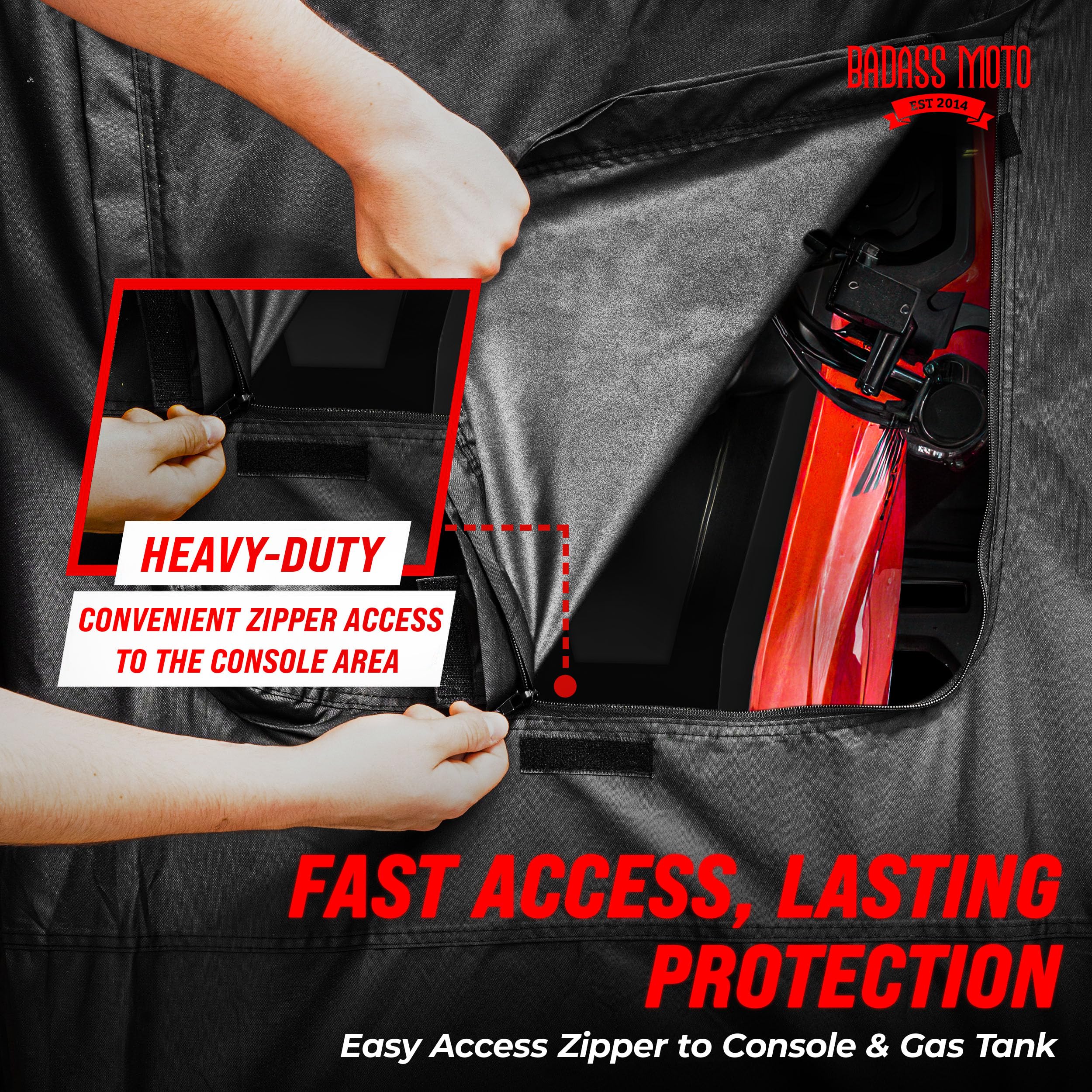 Badass Moto ATV Cover - Heavy Duty Waterproof Outdoor Protection with Rip-Resistant & Night-Reflective Design - Universal 4 Wheeler Cover with Easy-Access Zipper & Ventilation - Perfect for ATV, UTV, Quad Bike Accessories (95