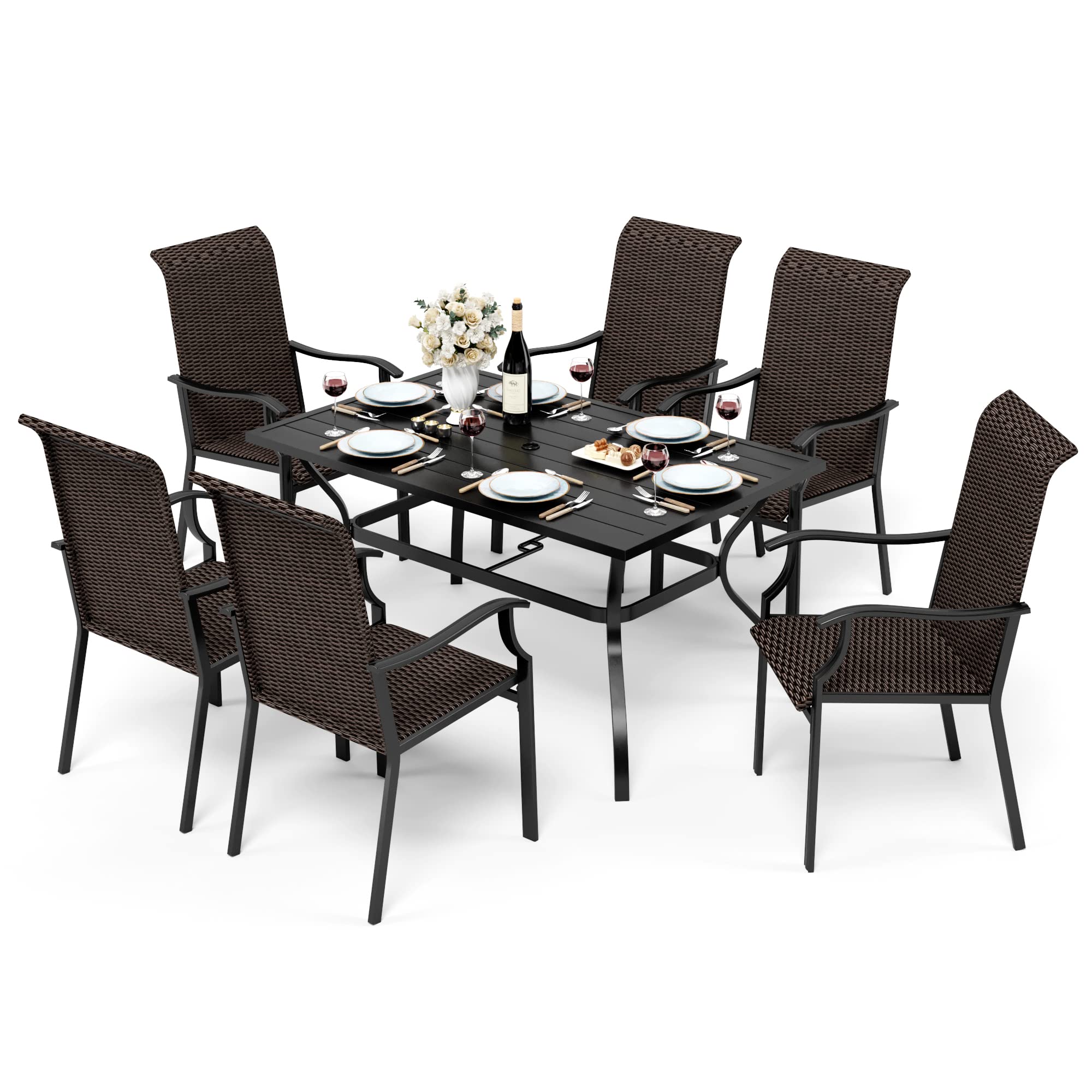 MIXPATIO 7-Piece Outdoor Patio Dining Set with 6 Rattan Chairs & 1 Metal Table (1.57