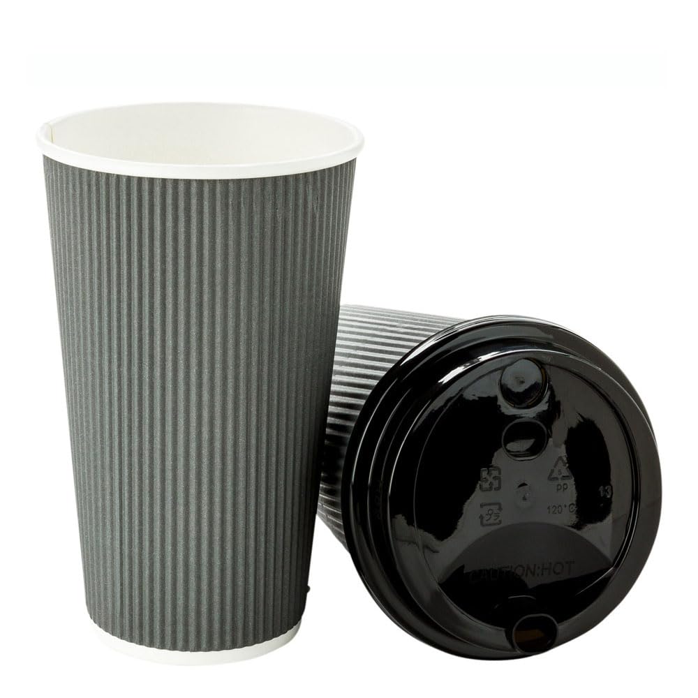 16oz Disposable Coffee Cups - 500 Pack Insulated Gray Paper Hot Cups with Rolled Rim for Coffee, Tea & Hot Beverages | Restaurantware Ripple Wall Design | Lids Sold Separately | Perfect for Cafes, Offices & Catering Events