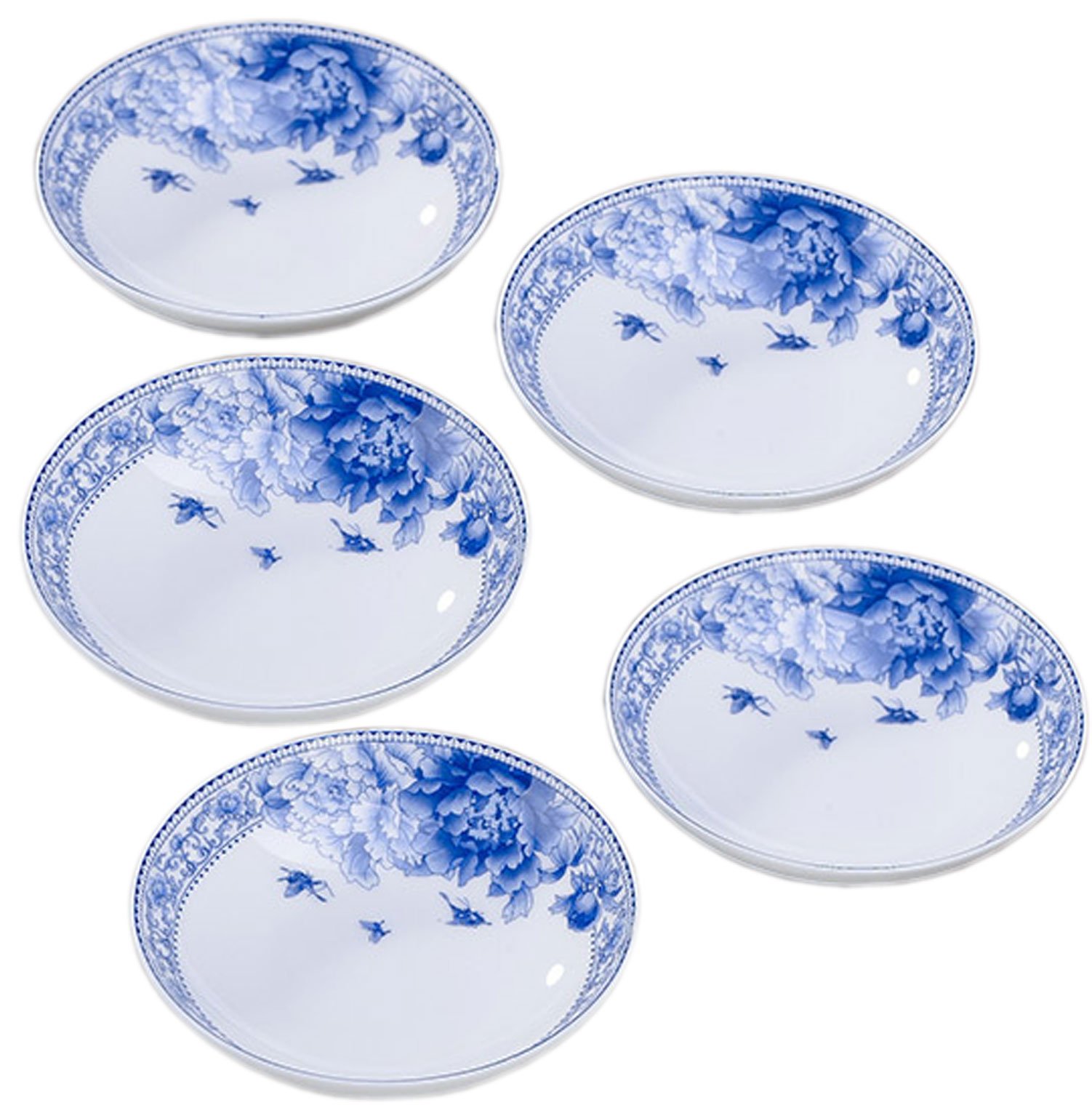 4-Pack 4-Inch Small Round Plates - Premium Bone China Soy Sauce & Dessert Dishes - Blue Floral Design - Elegant Tea & Coffee Cup Saucers - Perfect for Asian Cuisine, Dessert Serving, and Afternoon Tea Parties