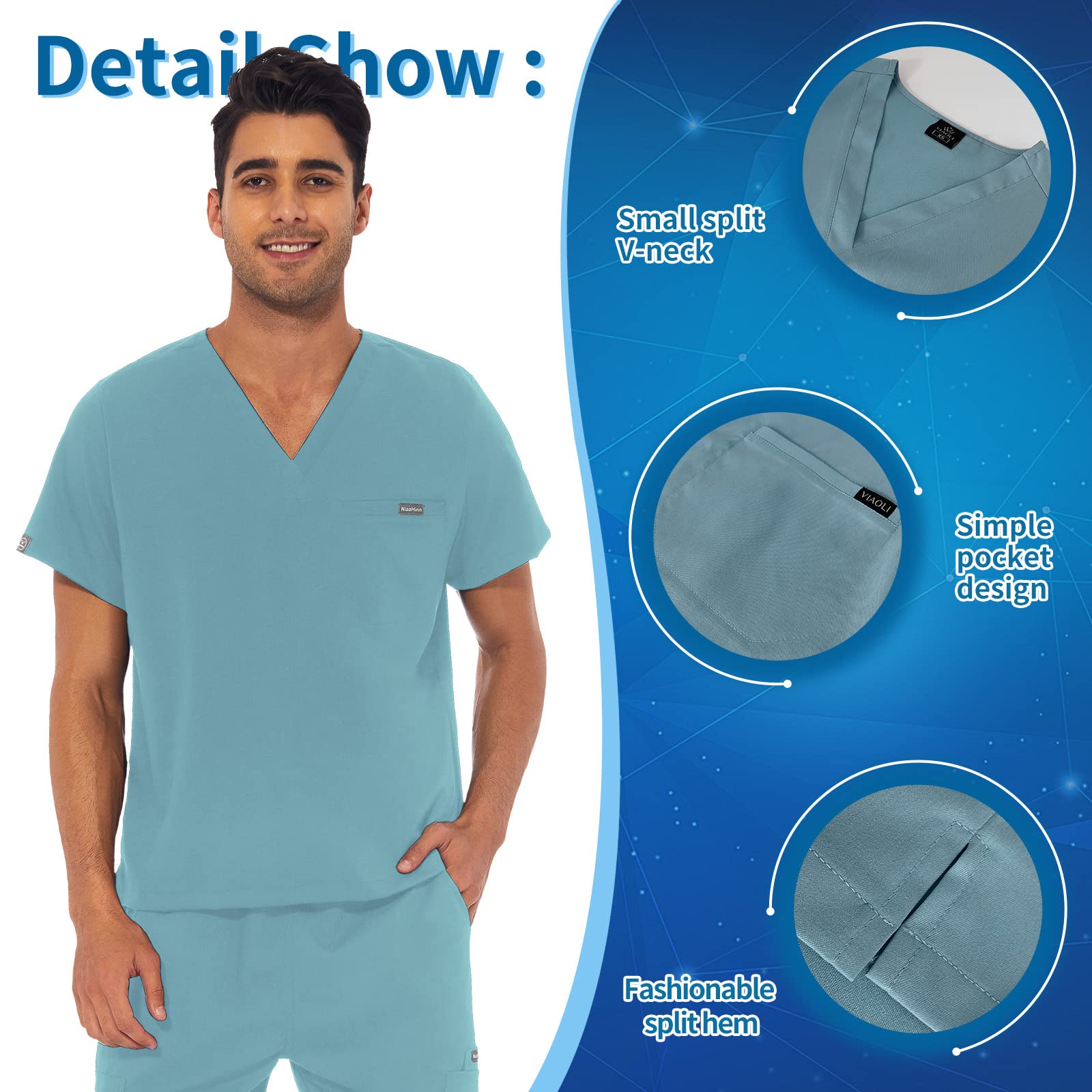 VIAOLI Men's Athletic Scrub Set - V-Neck Top & Yoga Jogger Pants with 8 Pockets - Comfortable Medical Uniform for Nurses, Doctors & Healthcare Workers - Perfect for Hospital Shifts, Clinical Work & Long Hours on Duty