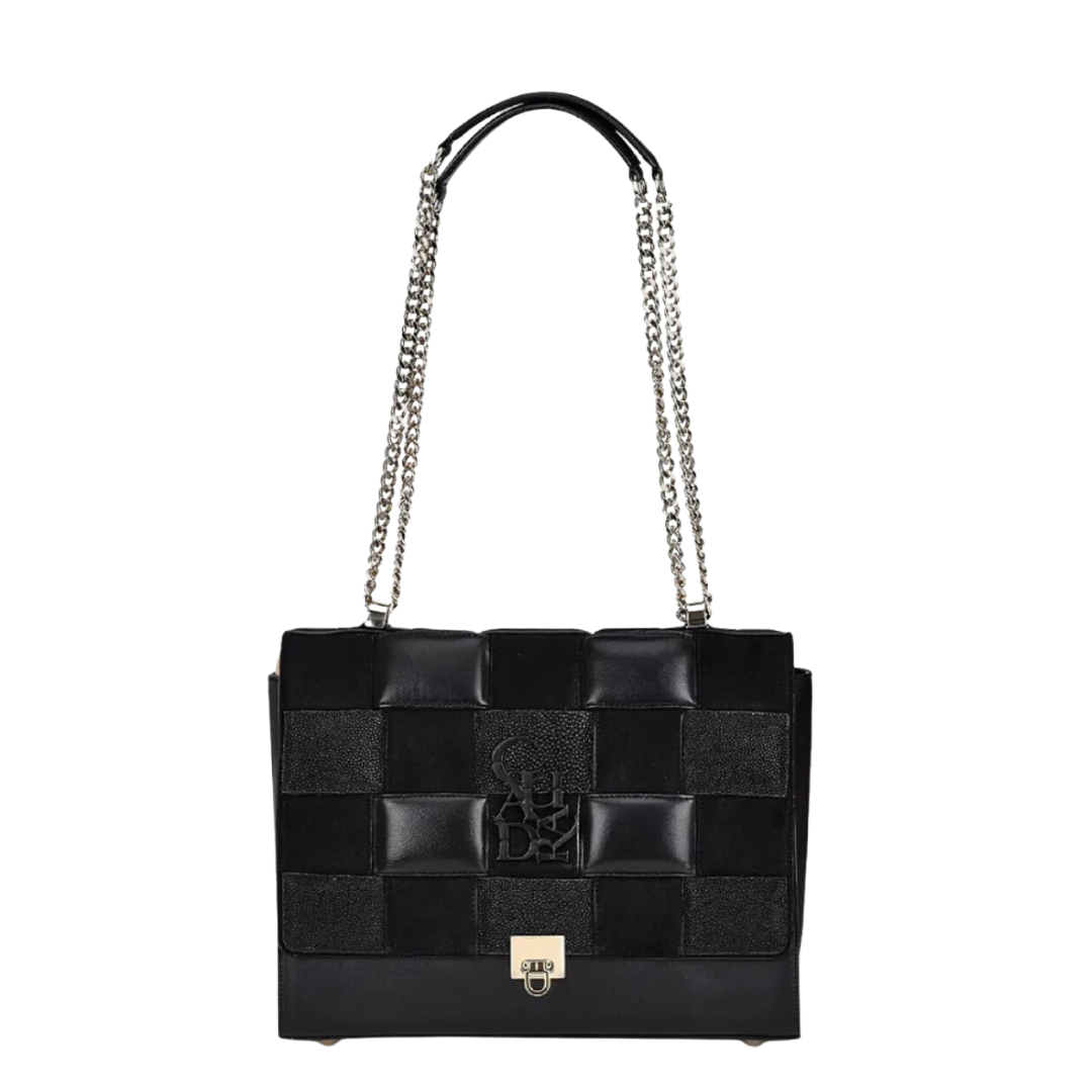 **Women's Cuadra DU442 LD Black Stingray Patchwork Handbag – Stylish Crossbody Bag for Evening Parties & Date Nights**