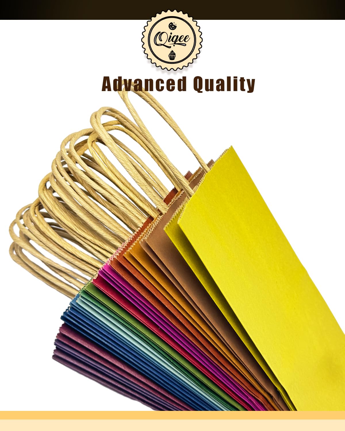qiqee 32-Pack Small Gift Bags with Handles - 8.26×6×3.15 Inches - 16 Vibrant Colors for Party Favors, Wedding, Birthday & Retail Packaging - Eco-Friendly Kraft Paper Bags Bulk