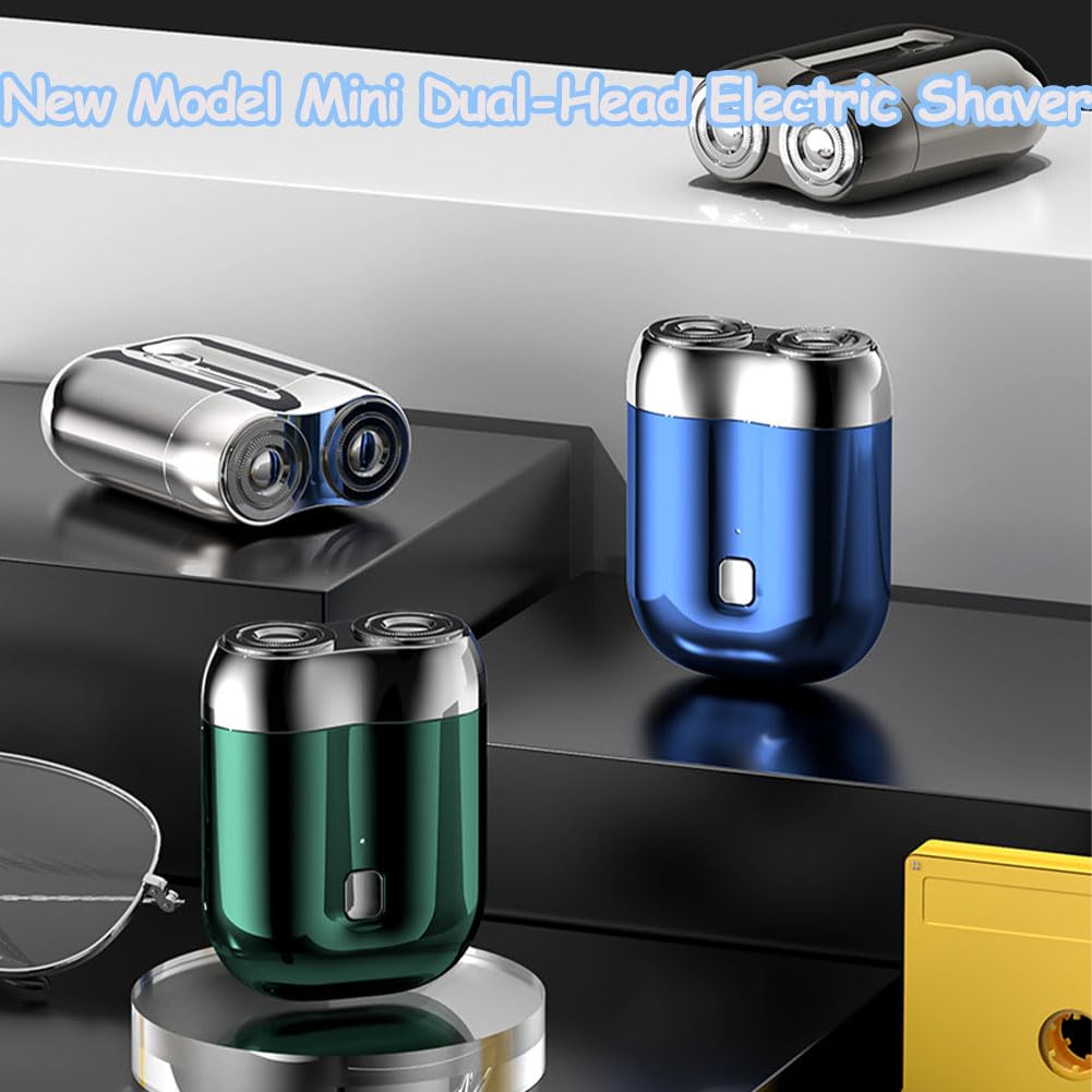 Portable Mini Dual Head Electric Razor - Rechargeable Waterproof Shaver for Men, Travel & Gym Use | Pocket Size Washable Electric Shaver with USB Charging (Gray)