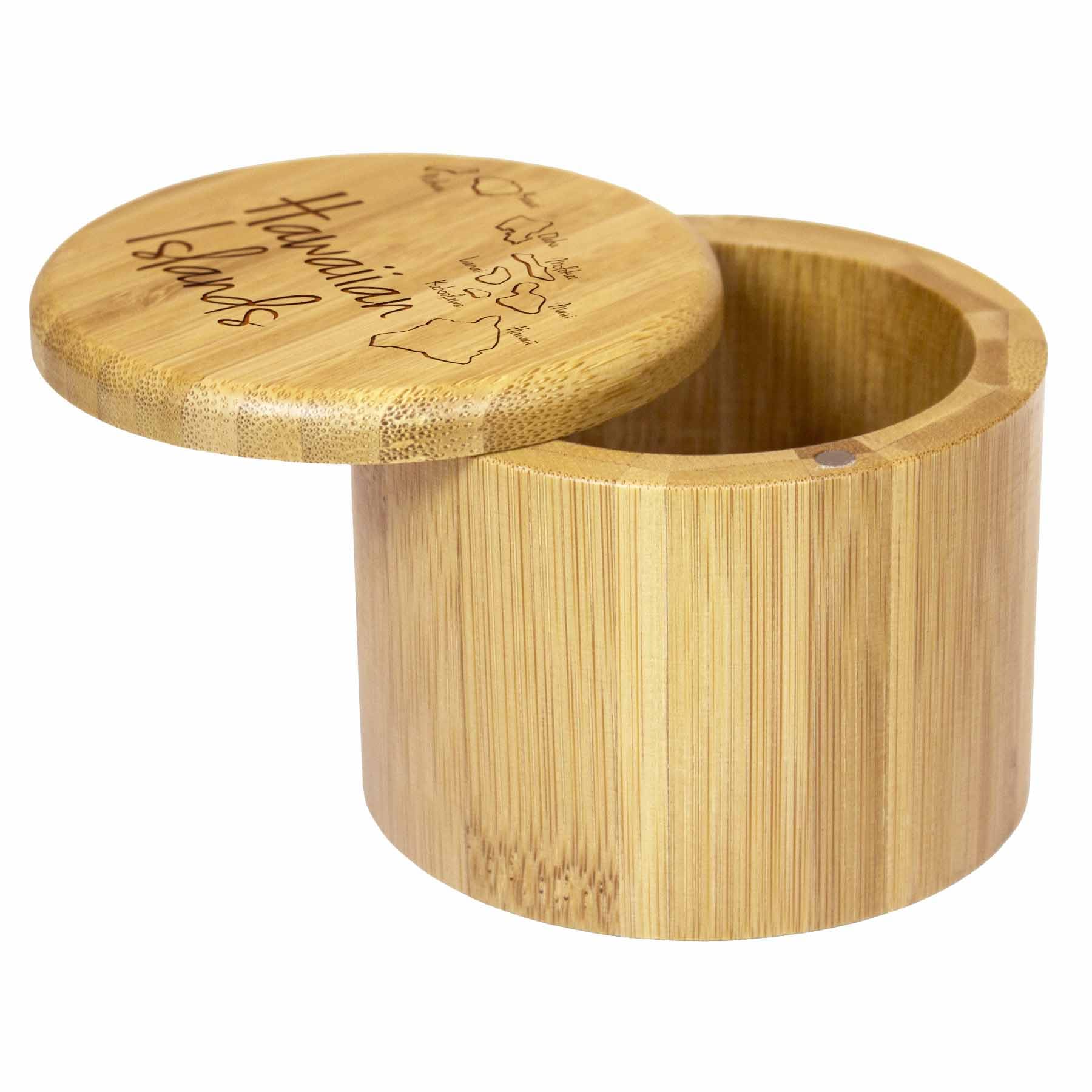 Hawaiian Islands Engraved Salt Cellar - 6 Oz. Ceramic Salt Dish with Lid - Perfect for Kitchen, Dining Table & Gift Giving