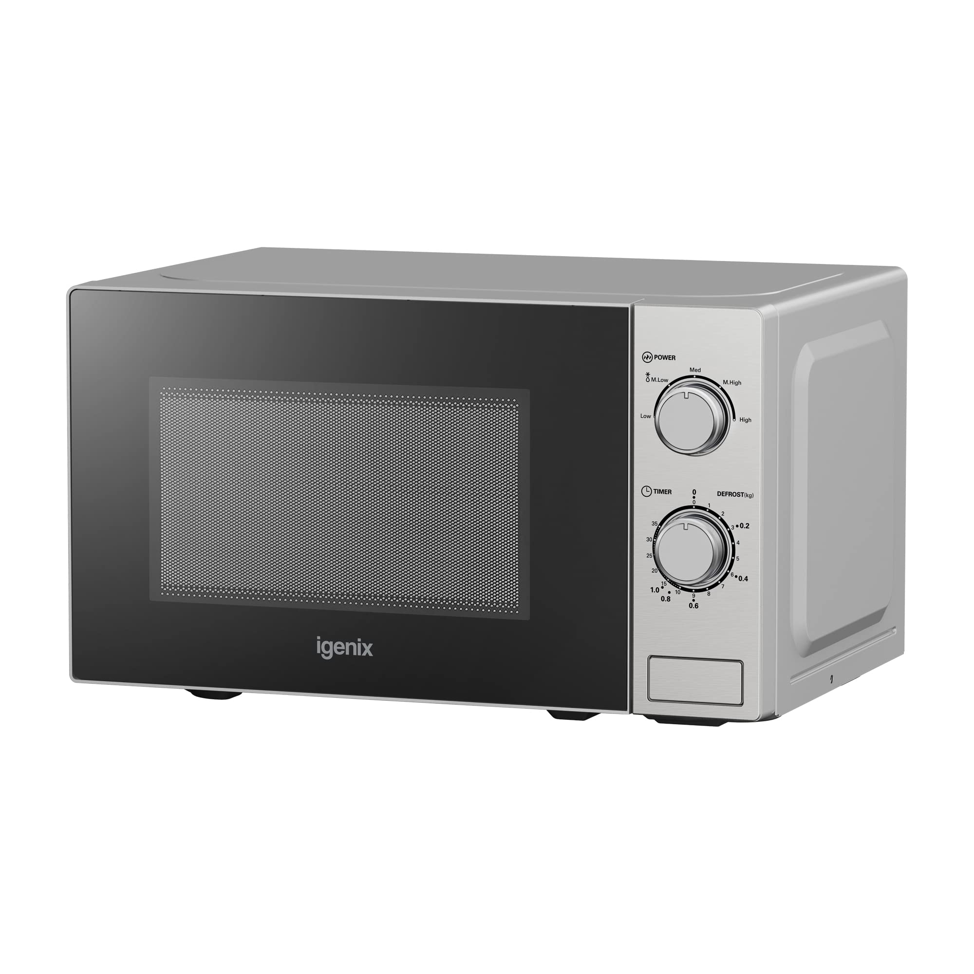 Igenix IGM0820SS 800W Solo Manual Microwave - 5 Power Levels, Defrost Function, 35-Min Timer, 20L Capacity, Stainless Steel - Perfect for Small Kitchens, Dorms & Office Break Rooms