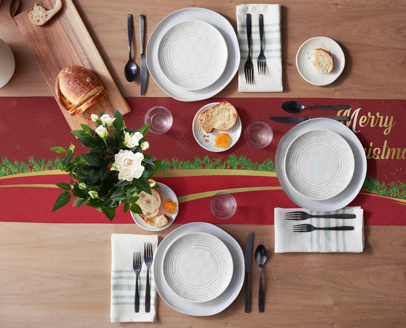 36 Inch Christmas Table Runner - Golden Xmas Tree Red Dining Table Scarf for Holiday Decor | Farmhouse Kitchen, Coffee Table & Banquet Decoration | Perfect for Christmas Party, Home & Festive Gatherings