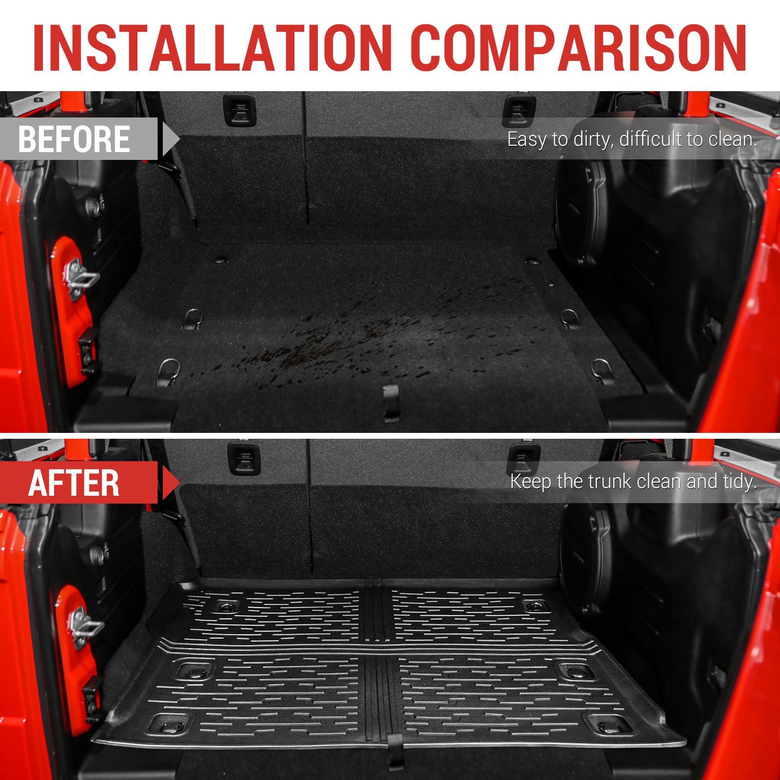 2023-2024 Jeep Wrangler JL Unlimited 4X4 Trunk Mat - Heavy Duty TPE Cargo Liner with Subwoofer Cutout | Waterproof Floor Protection for 4-Door Models (2018-2024) | Perfect for Off-Roading, Camping & Daily Use (Excludes 4XE Models)