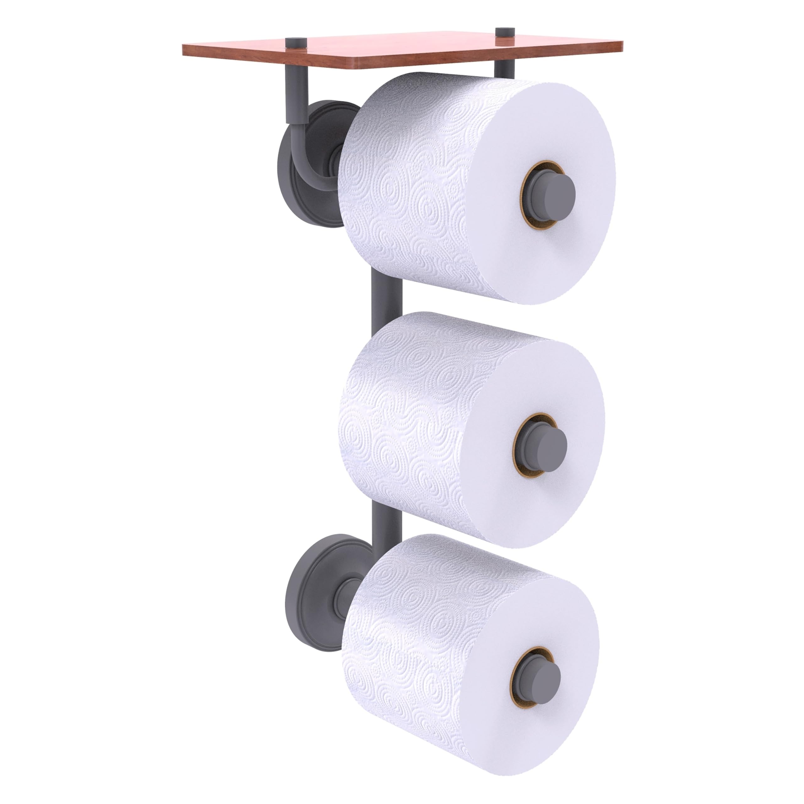 Allied Brass PR-35-3VS-IRW-GYM 3-Roll Wood Shelf Toilet Paper Holder - Matte Gray | Prestige Regal Collection | Bathroom Storage & Organization for Home, Gym, Office