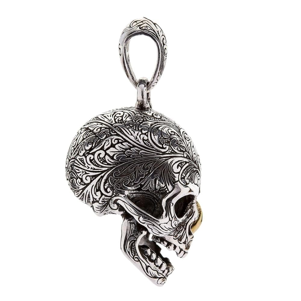 Worm Skull Head Sterling Silver Biker Pendant Necklace - Gothic Punk Jewelry for Men & Women - Perfect for Motorcycle Riders, Rock Music Fans and Alternative Fashion Lovers