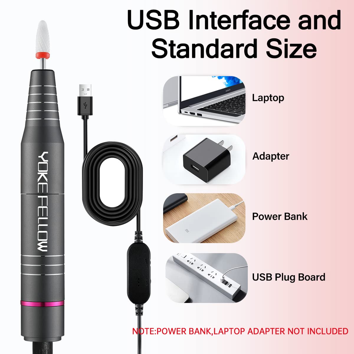 Professional Electric Nail Drill Kit - 30000RPM USB Rechargeable Manicure & Pedicure Machine for Acrylic, Gel Nails, Cuticle Care - Portable Nail File Polisher with Drill Bits - Perfect for Home Salons, Travel & DIY Nail Art (Gray)