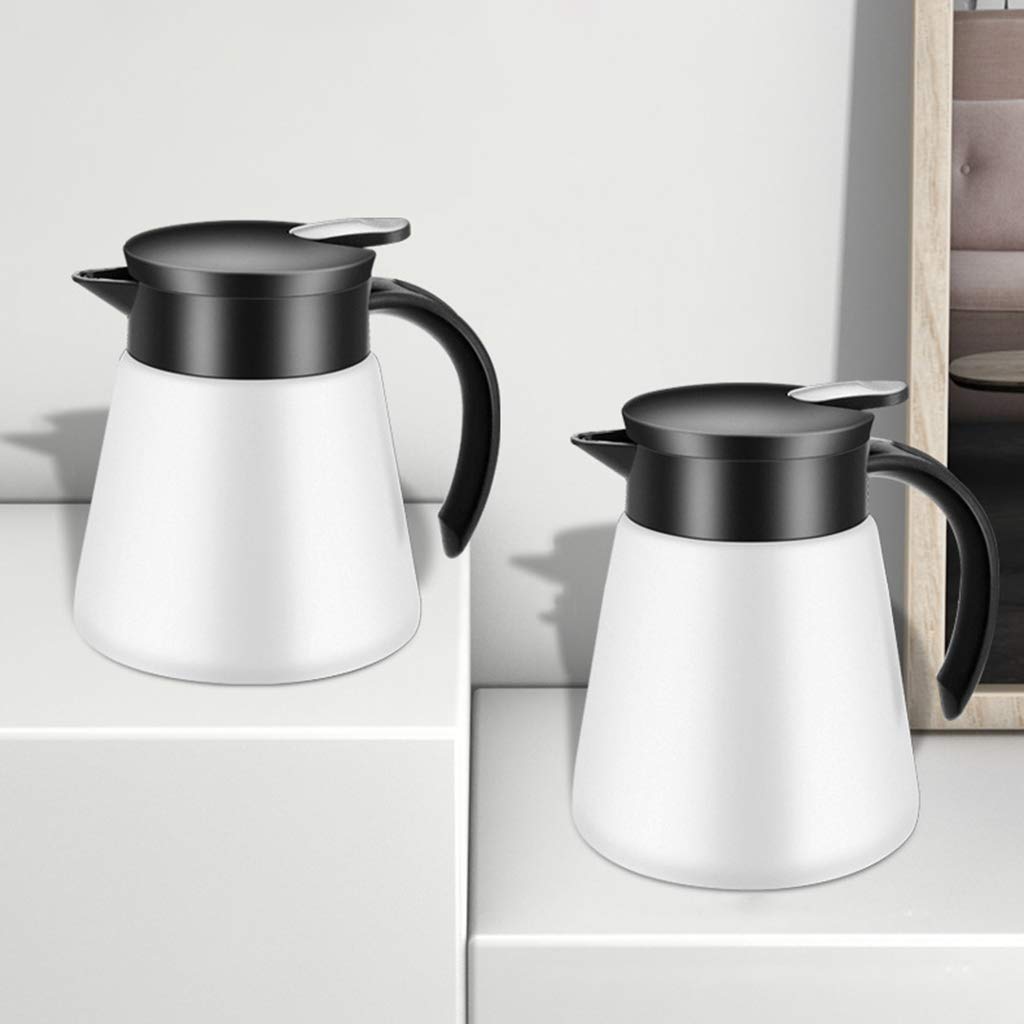 600ml/880ml Stainless Steel Double Wall Vacuum Insulated Milk Tea Kettle - White | Heat & Cold Retention | Perfect for Coffee, Tea & Beverage Serving at Home, Office or Cafe