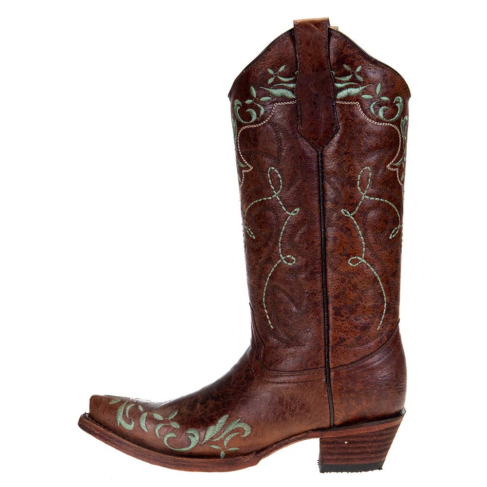 Women's Corral Boots - Turquoise Embroidered Snip Toe Western Boots Size 6 B in Brown | Perfect for Country Dancing, Rodeos & Western Fashion Outfits