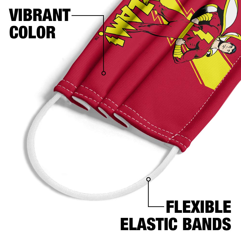 **Popfunk Justice League Shazam! Lightning Bolt 1-Ply Reusable Face Mask - Unisex Washable Cloth Mask for Cosplay, Conventions & Everyday Protection**