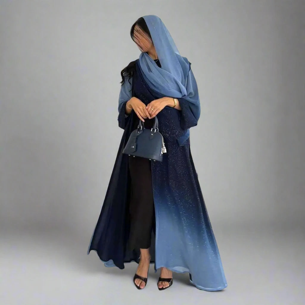 Elegant Glitter Chiffon Cardigan Open Abaya Dress for Women - Boho Chic Cover Up for Parties, Weddings & Special Occasions