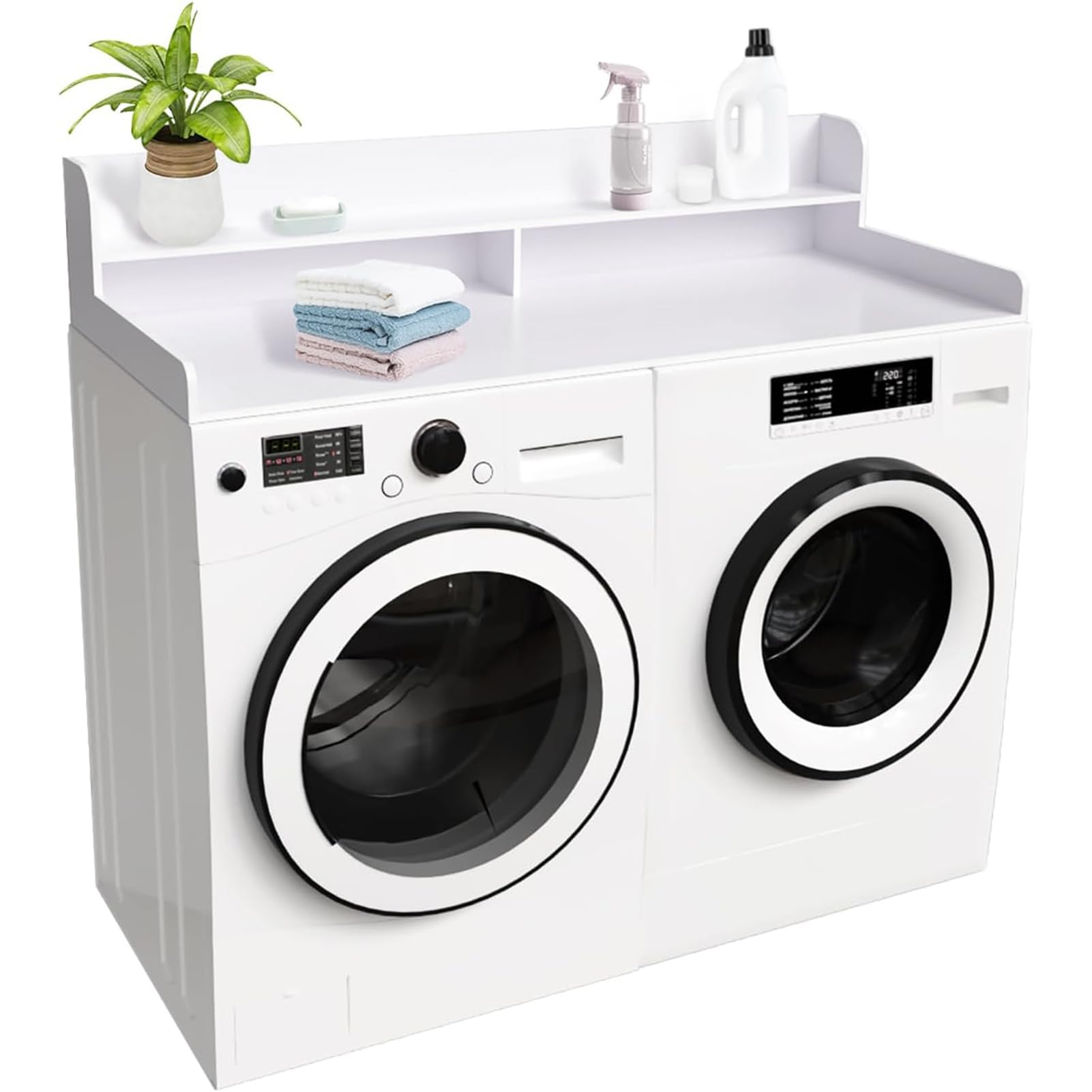 Compact White 2-Tier Laundry Countertop with Storage - Space-Saving Washer & Dryer Stand for Small Apartments, Kitchens & Laundry Rooms - Perfect for Organizing Detergents & Cleaning Supplies