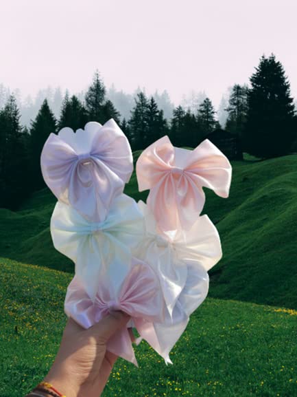 **SIA VENDORS Unisex Hair Clips for Girls & Women - Alligator Clips with Holographic Bow & Grosgrain Ribbon - Luxury Satin Scrunchies (Pack of 2) - Perfect for School, Parties & Everyday Styling**