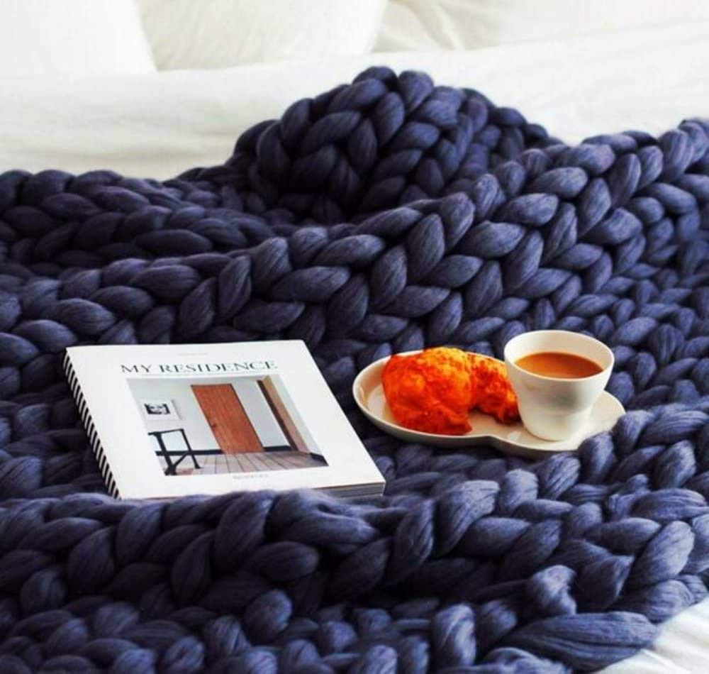 Handwoven Chunky Knit Oversized Throw Blanket - 71×80in (180×200cm) Navy Blue - Cozy Sofa Blanket, Chair Cover, Baby & Pet Mat - Perfect Gift for Home Decor & Winter Warmth