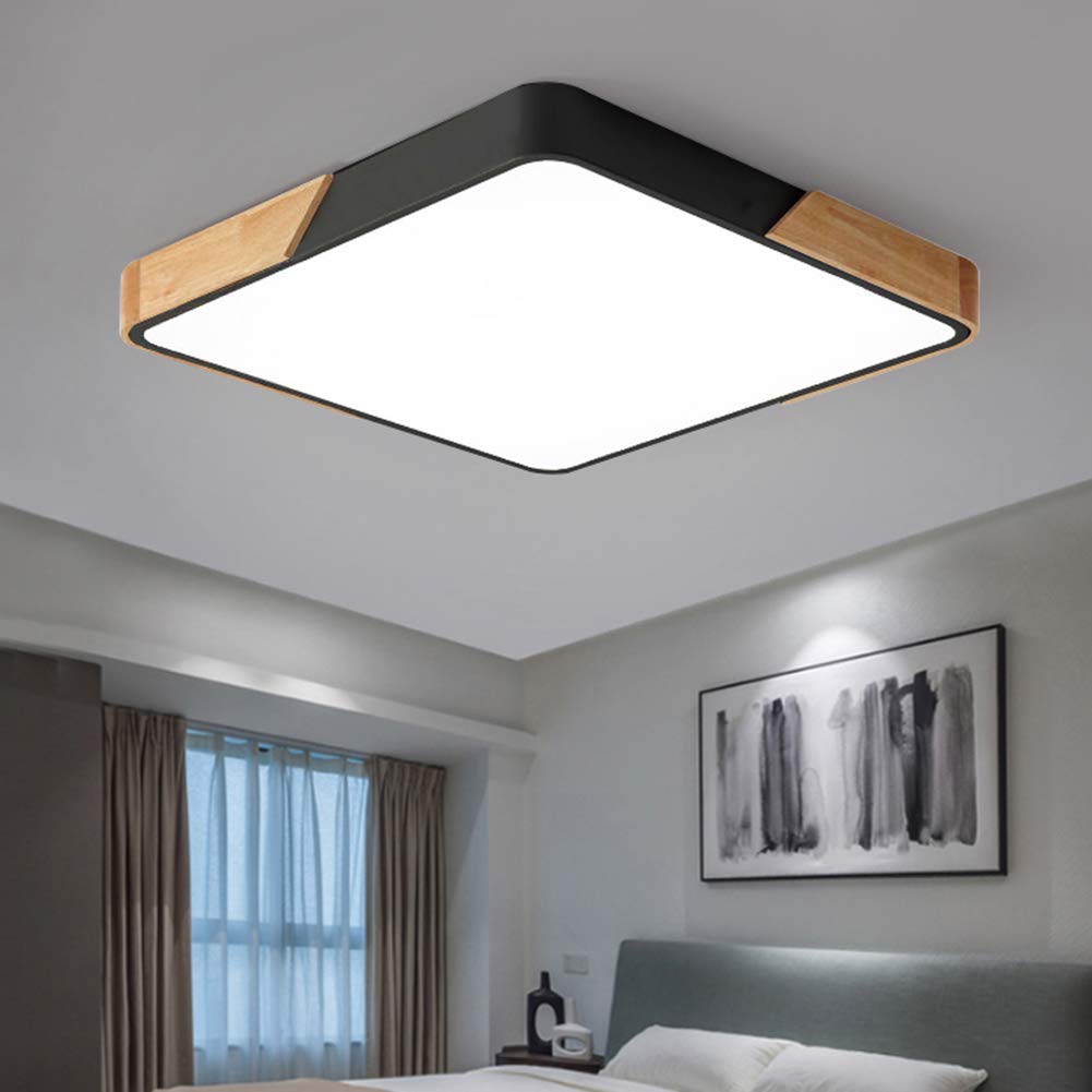 QLIGHA Ultra-Thin LED Ceiling Light - Modern Rectangular Macaron Design, Dimmable Chandelier for Bedroom, Living Room & Study - Solid Wood Decor, Black | Perfect for Home Lighting & Interior Decoration