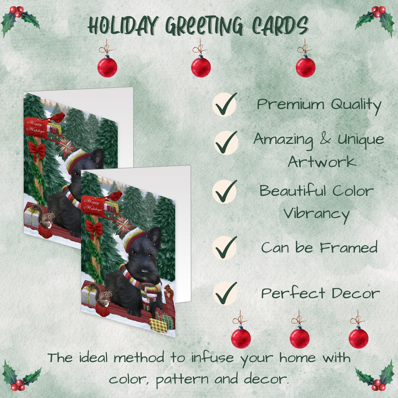 Merry Christmas Woodland Sled Scottish Terrier Dog Greeting Cards - 10 Pack Adorable Pet Invitation Cards with Envelopes - Christmas Pet Artwork Greeting Cards GCD69590 for Holiday Gifts, Party Invitations & Festive Greetings