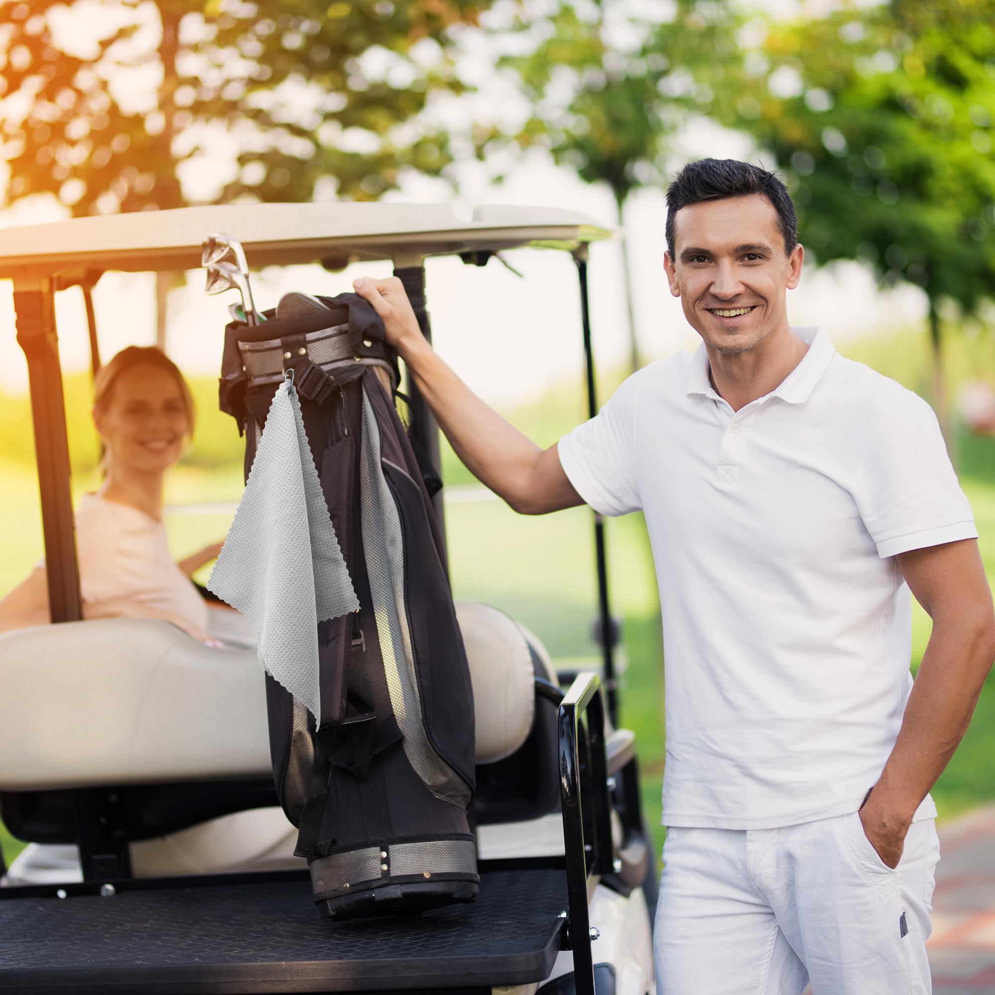 6 Pack Premium Microfiber Golf Towels 16x16 Inches - Waffle Weave Golf Accessories for Men & Women - Great for Golf Bags, Fishing, Gym & Car Cleaning - Includes Carabiner Clip - Ideal Golf Gift & Multi-Purpose Kitchen Towel
