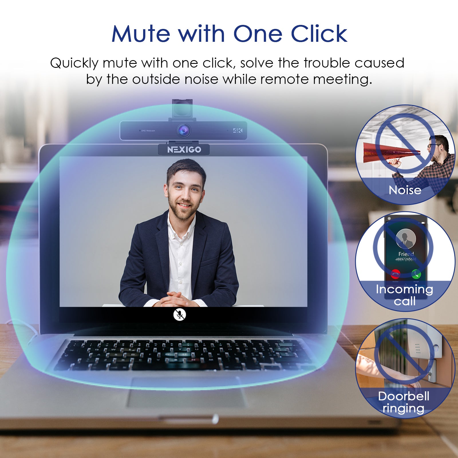 NexiGo N950P 4K Webcam with Microphone - Ultra HD USB Web Camera for PC, Laptop, Mac - Perfect for Zoom Meetings, Video Conferencing, Online Classes & Live Streaming