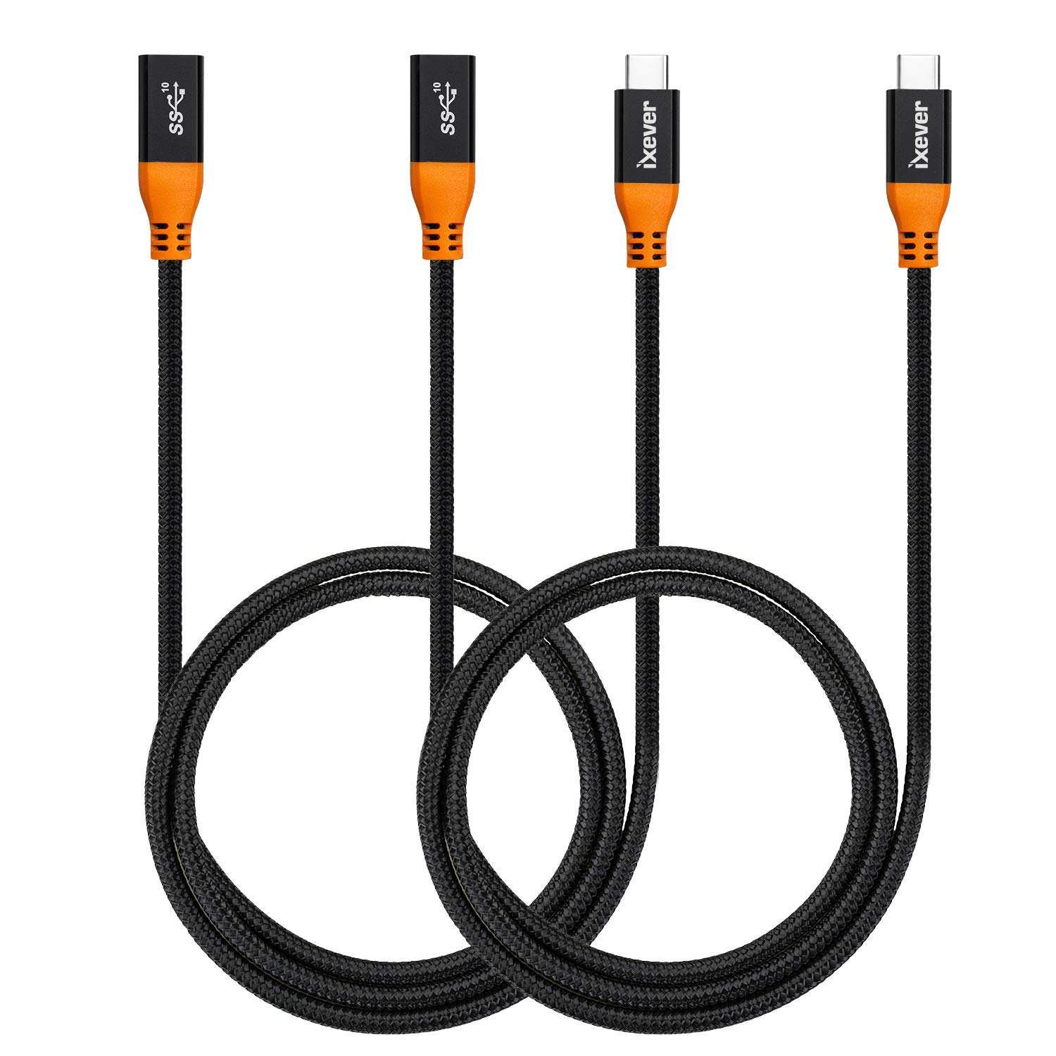 IXEVER USB-C Extension Cable 3.3ft (2-Pack) - USB 3.1 Gen 2 Type-C Male to Female Extender (10Gbps) - Compatible with MacBook Pro, Nintendo Switch, Google Pixel 3/3XL, Samsung Galaxy - Perfect for Gaming, Charging & Data Transfer