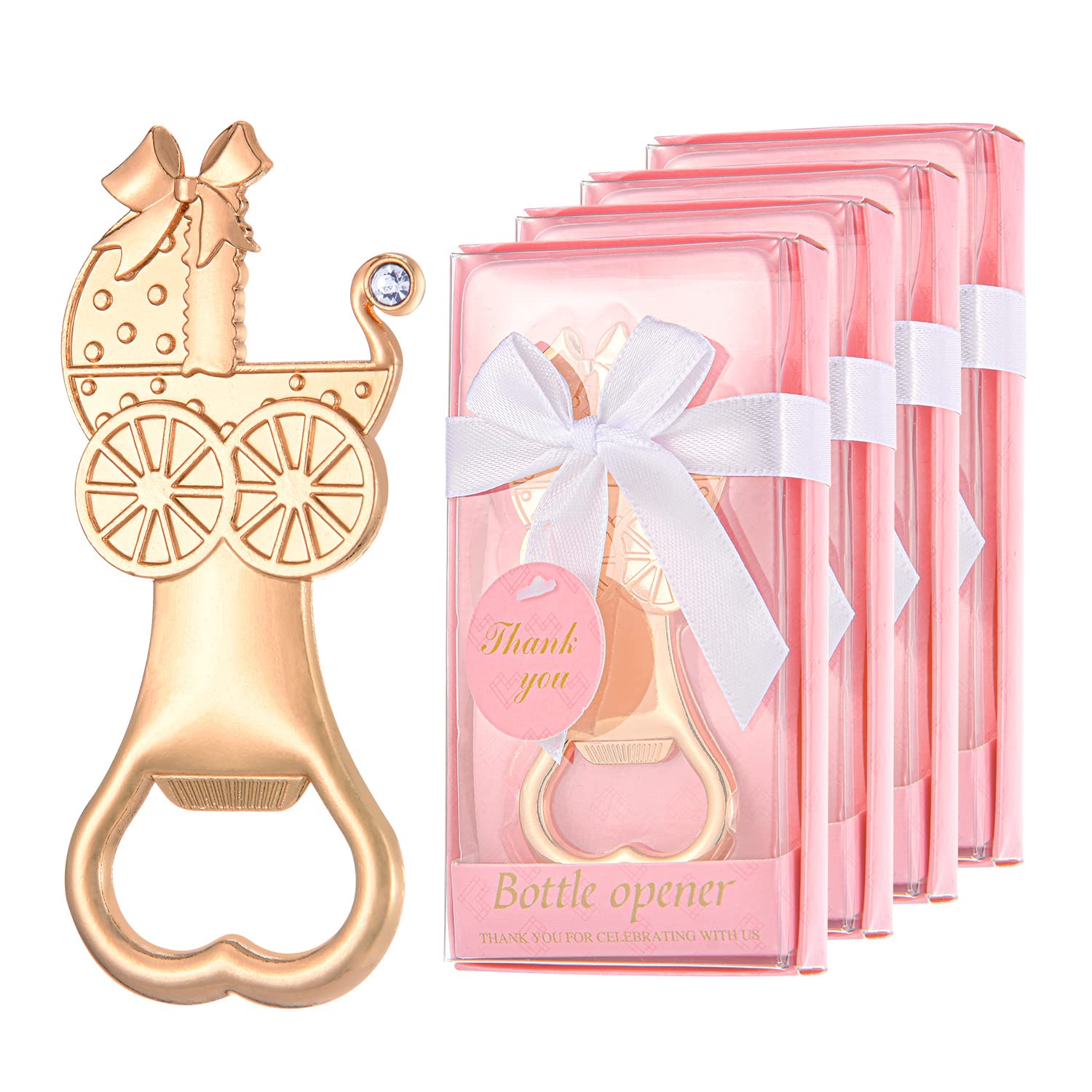 24-Pack Baby Shower Bottle Openers - Carriage Shape Gift Box for Party Favors & Decor
