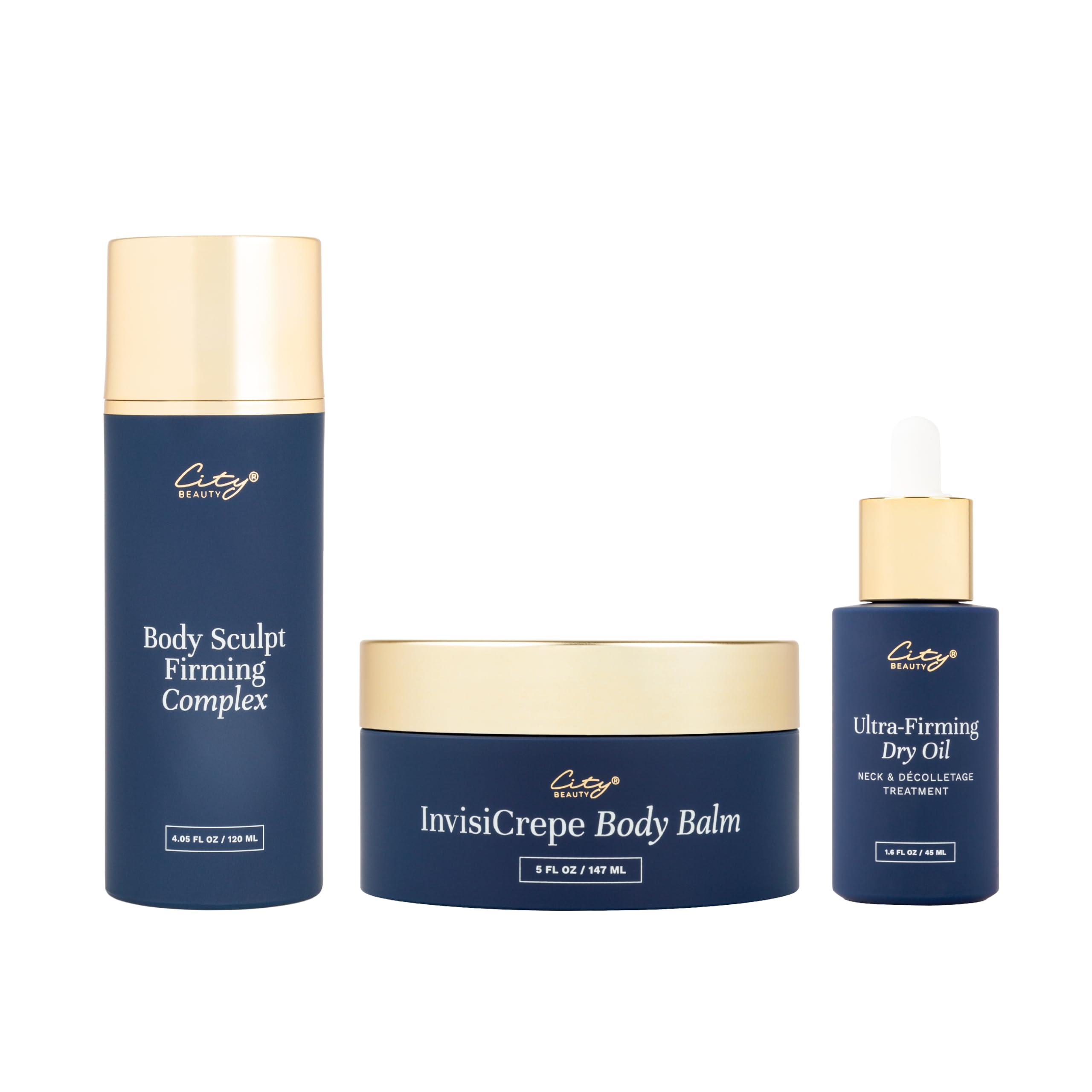 City Beauty Deluxe Firming Body Set - Ultra-Firming Dry Oil 1.6 fl oz, InvisiCrepe Body Balm 5 fl oz, Body Sculpt Firming Complex 4.05 fl oz | Skin Tightening, Wrinkle Reduction & Cellulite Treatment | Perfect for Post-Pregnancy, Weight Loss & Anti-Aging Care