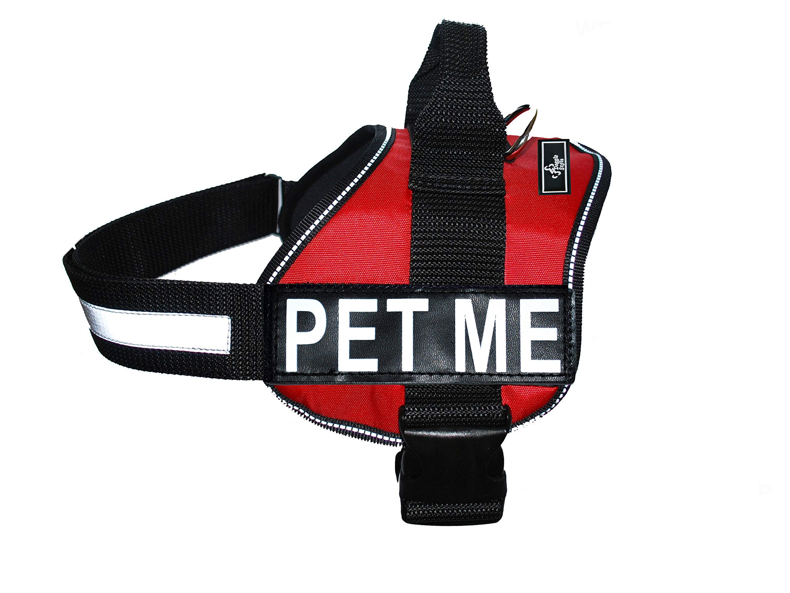 Doggie Stylz Adjustable Dog Harness with Removable Patches & Reflective Trim - Includes 2 PET ME Reflective Hook & Loop Patches (30