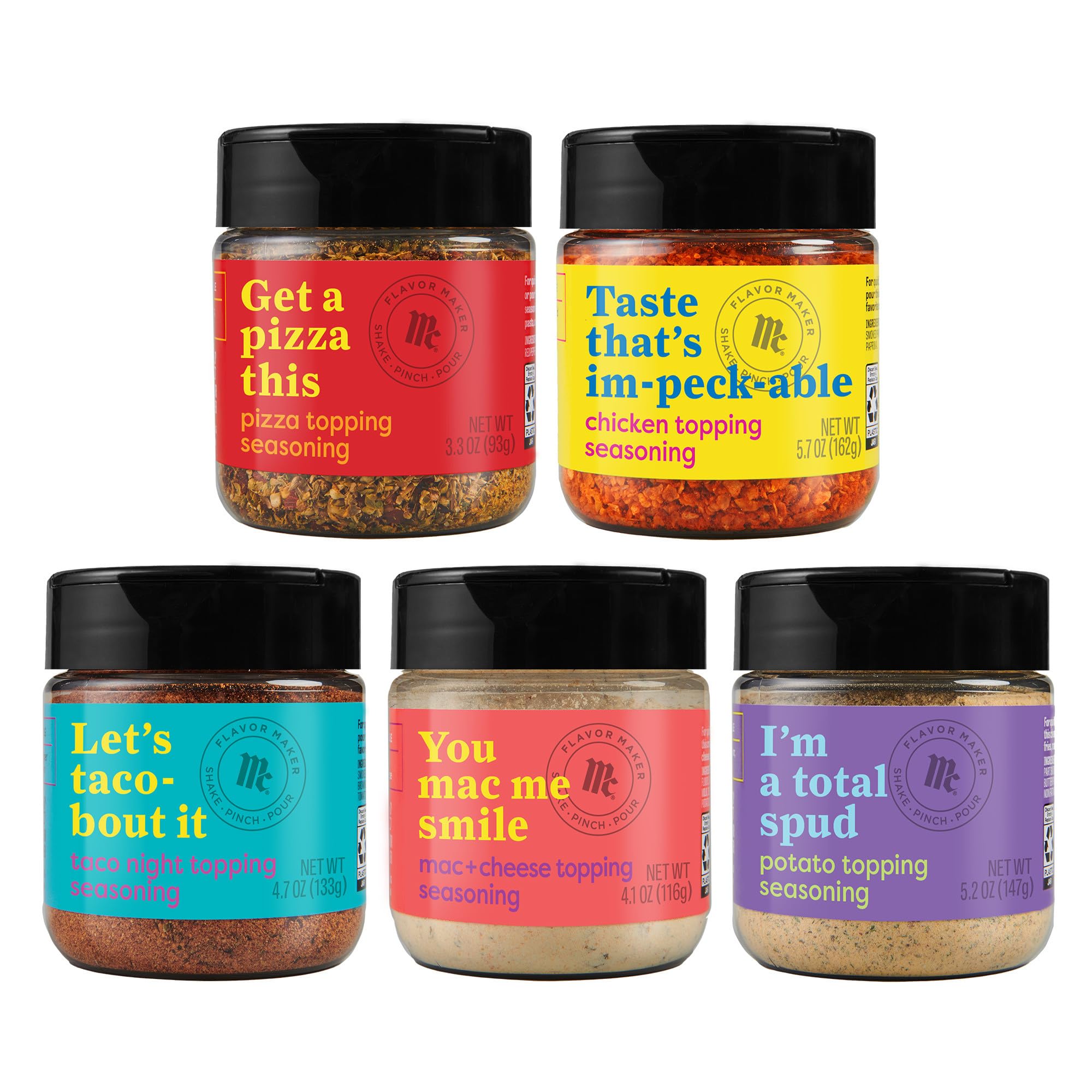 McCormick Topping Seasoning Variety Pack - Pizza, Chicken, Taco, Mac & Cheese, Potato Flavors (23 oz) | Perfect for Game Nights, Family Dinners & Party Snacks | Gourmet Spice Blends for Enhanced Flavor