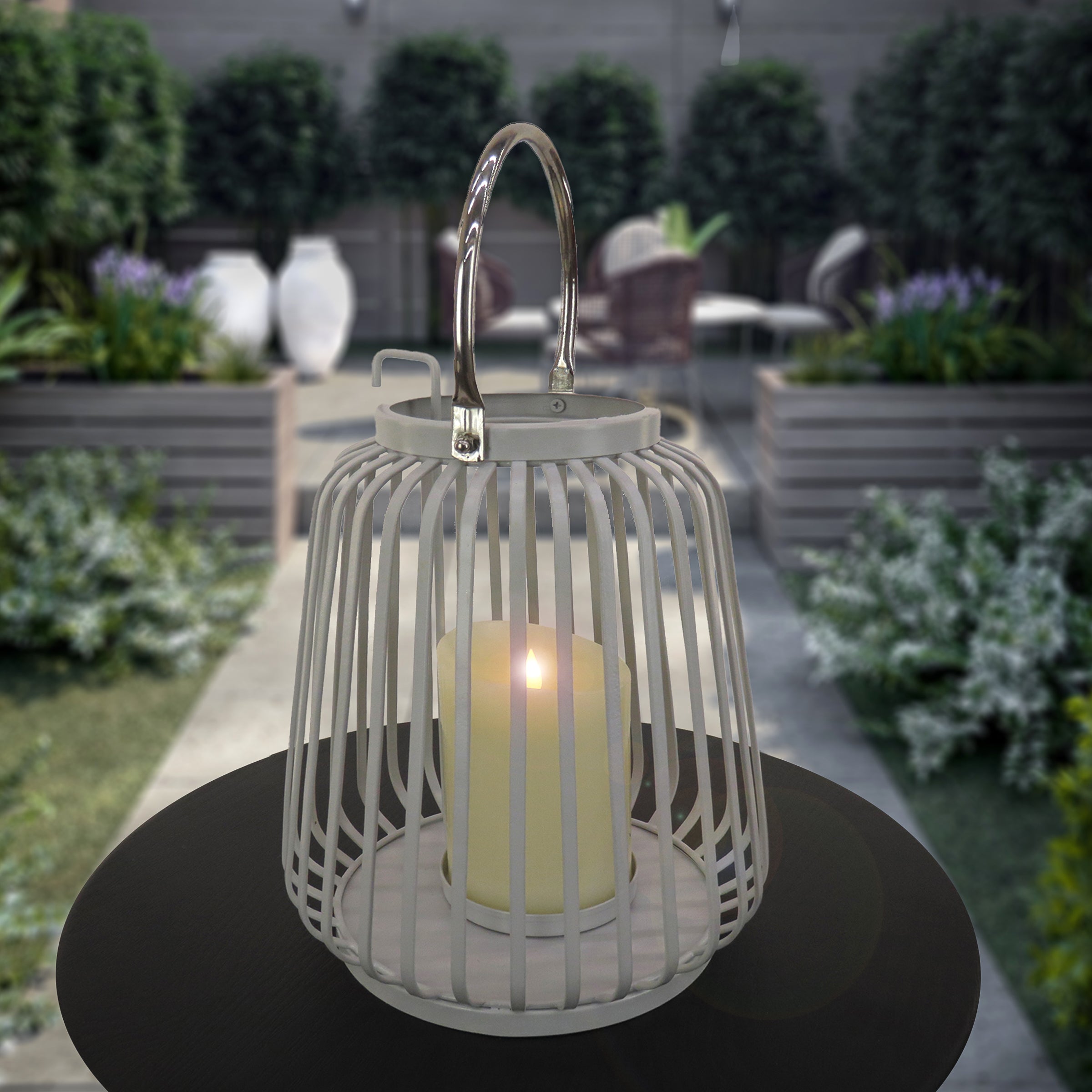 13 Inch Modern Outdoor Lantern Candle Holder - Waterproof Rust-Resistant Glacier Gray Finish for Patio, Garden, and Porch Decor