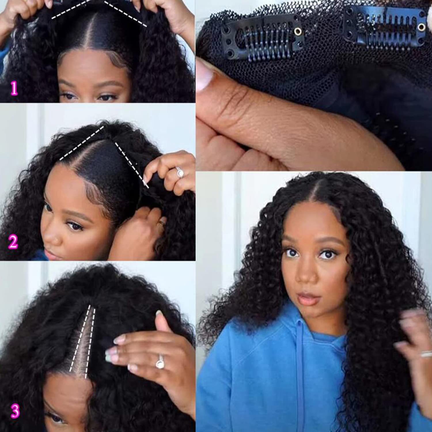 20 Inch Kinky Curly V Part Wig Human Hair - Brazilian Curly U Part Wig 180% Density No Leave Out No Glue - Perfect for Daily Wear, Parties & Special Occasions
