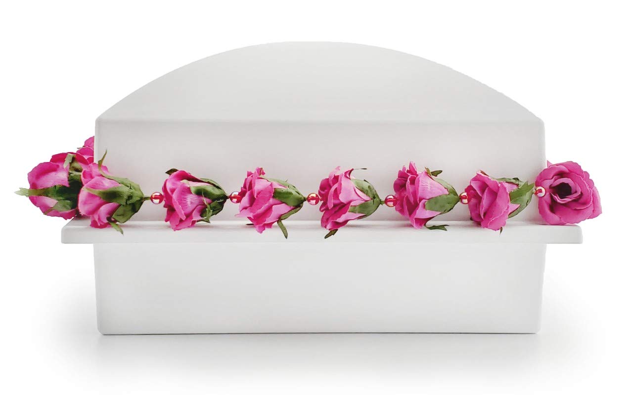 Elegant White Burial Urn Vault with Pink Roses - Secure Keepsake Container for Human Ashes - Perfect for Memorial Services, Home Display & Cemetery Plots