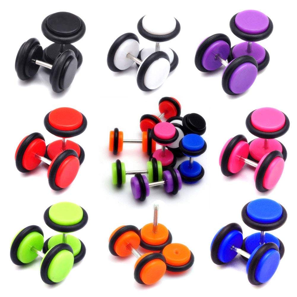 NASAMA 8-Pair Acrylic Stud Earrings Set - Fake Gauges & Faux Plugs Kit (16 Pieces) - Perfect for Costume Parties, Daily Wear & Ear Stretching Practice
