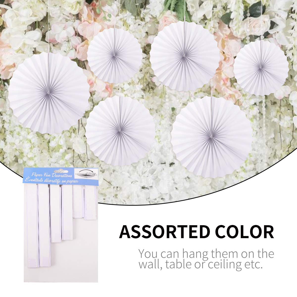 6Pcs White Hanging Paper Fans - Elegant Wedding & Party Decorations for Indoor/Outdoor Events, Birthday, Bridal Shower, and Home Decoration