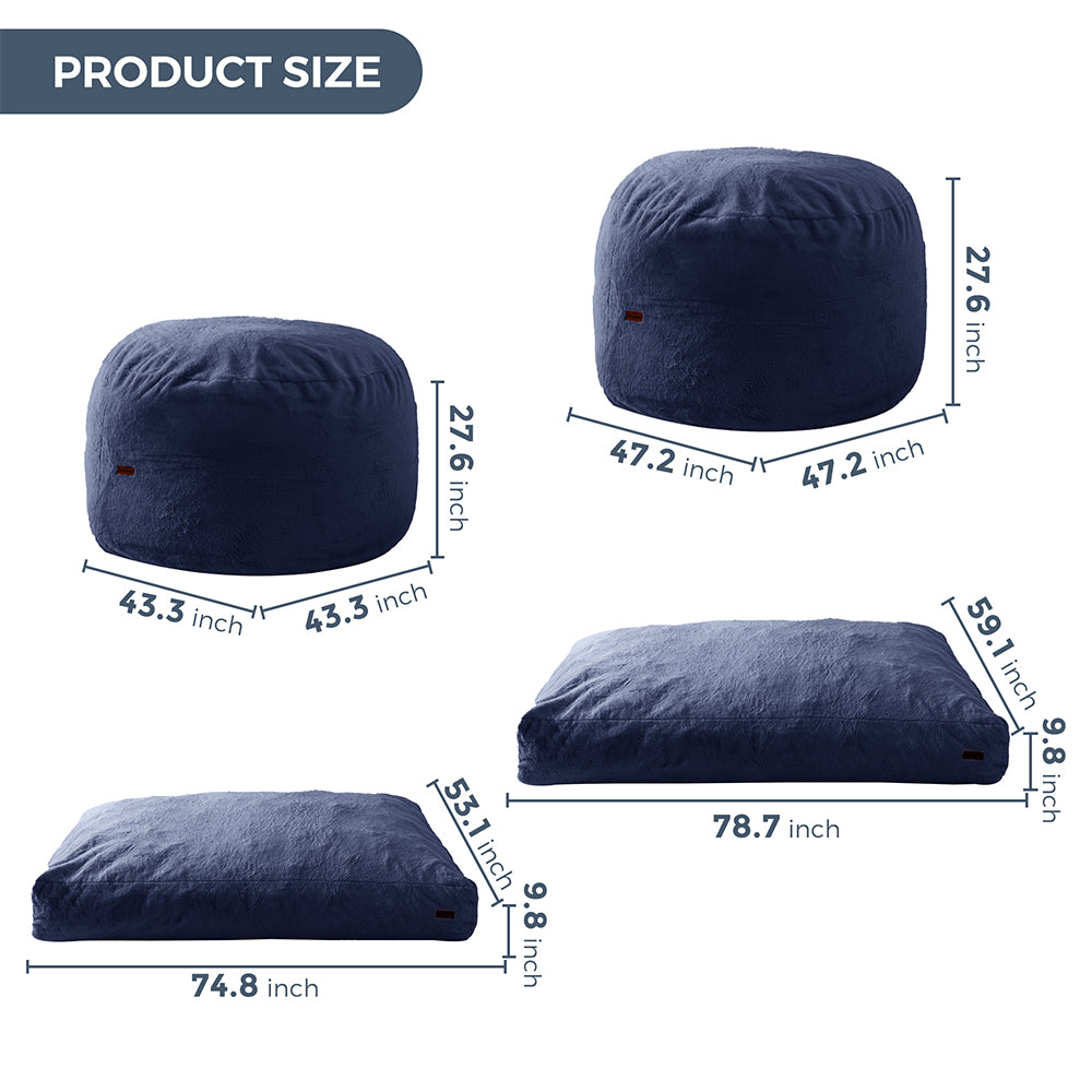 MAXYOYO Giant Faux Fur Bean Bag Chair - Convertible to Floor Mattress Bed | Dark Grey | Ultra Soft Lounge Chair for Living Room, Bedroom & Dorm | Perfect for Relaxing, Gaming & Sleepovers