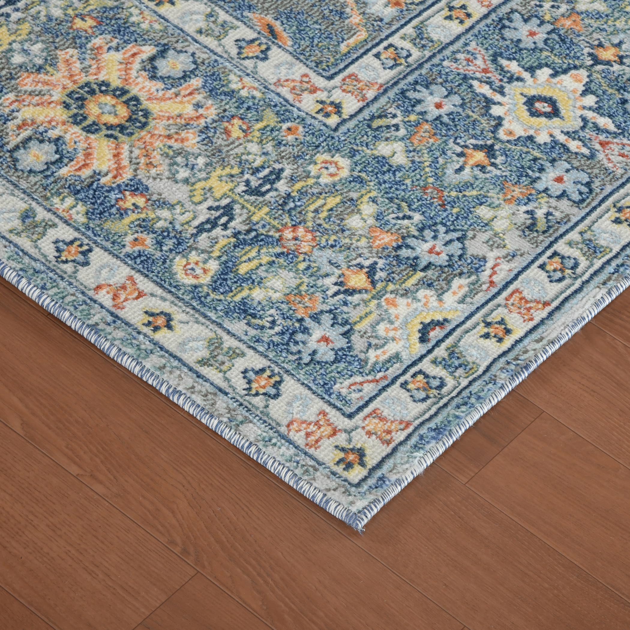 AMER Rugs Bohemian Marco Collection 5x7 Indoor/Outdoor Area Rug - Blue | Non-Slip Living Room, Bedroom, Dining Room & Kitchen Rug | Perfect for Boho Home Decor & High Traffic Areas