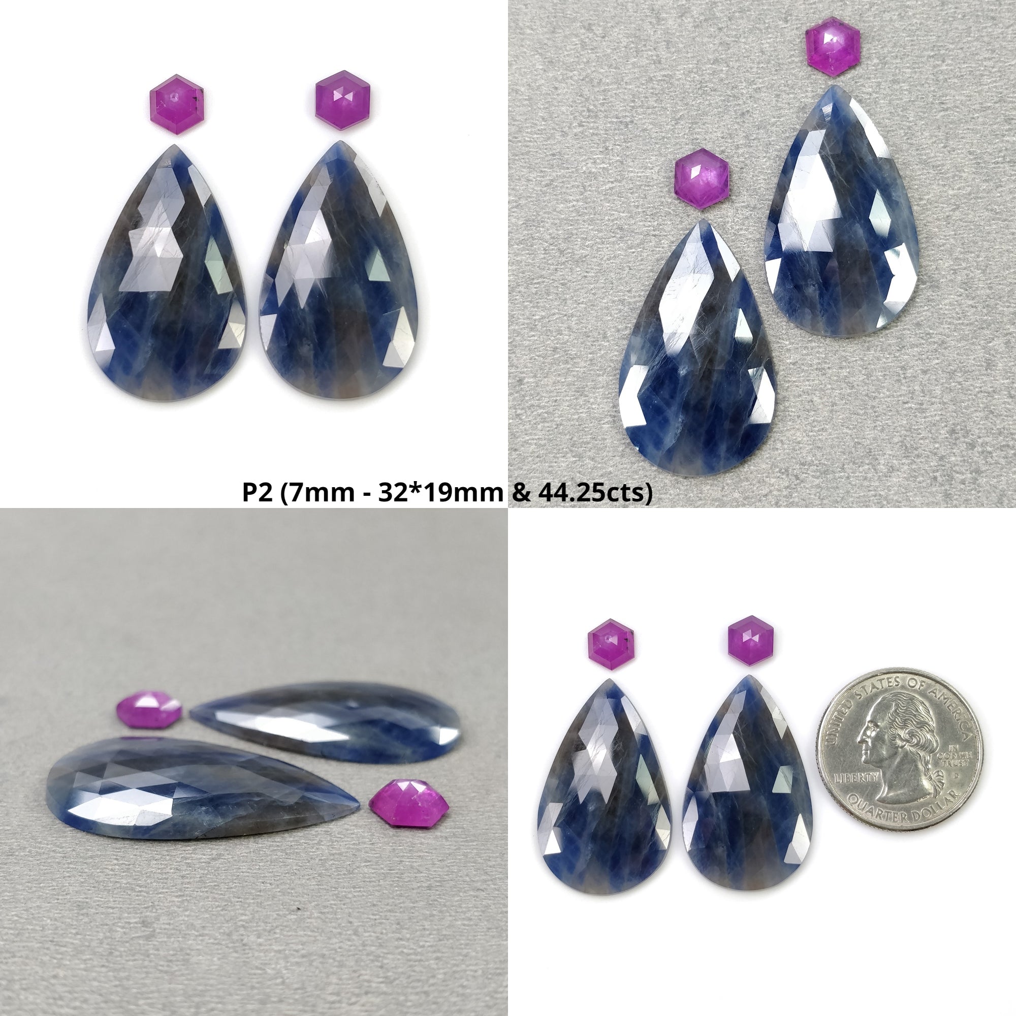 Natural Untreated Unheated Bi-Color Raspberry & Multi Sapphire Gemstone - Rose Cut Pear & Hexagon Shape (4pcs/6pcs) for Jewelry Making, Engagement Rings & Unique Gift Ideas