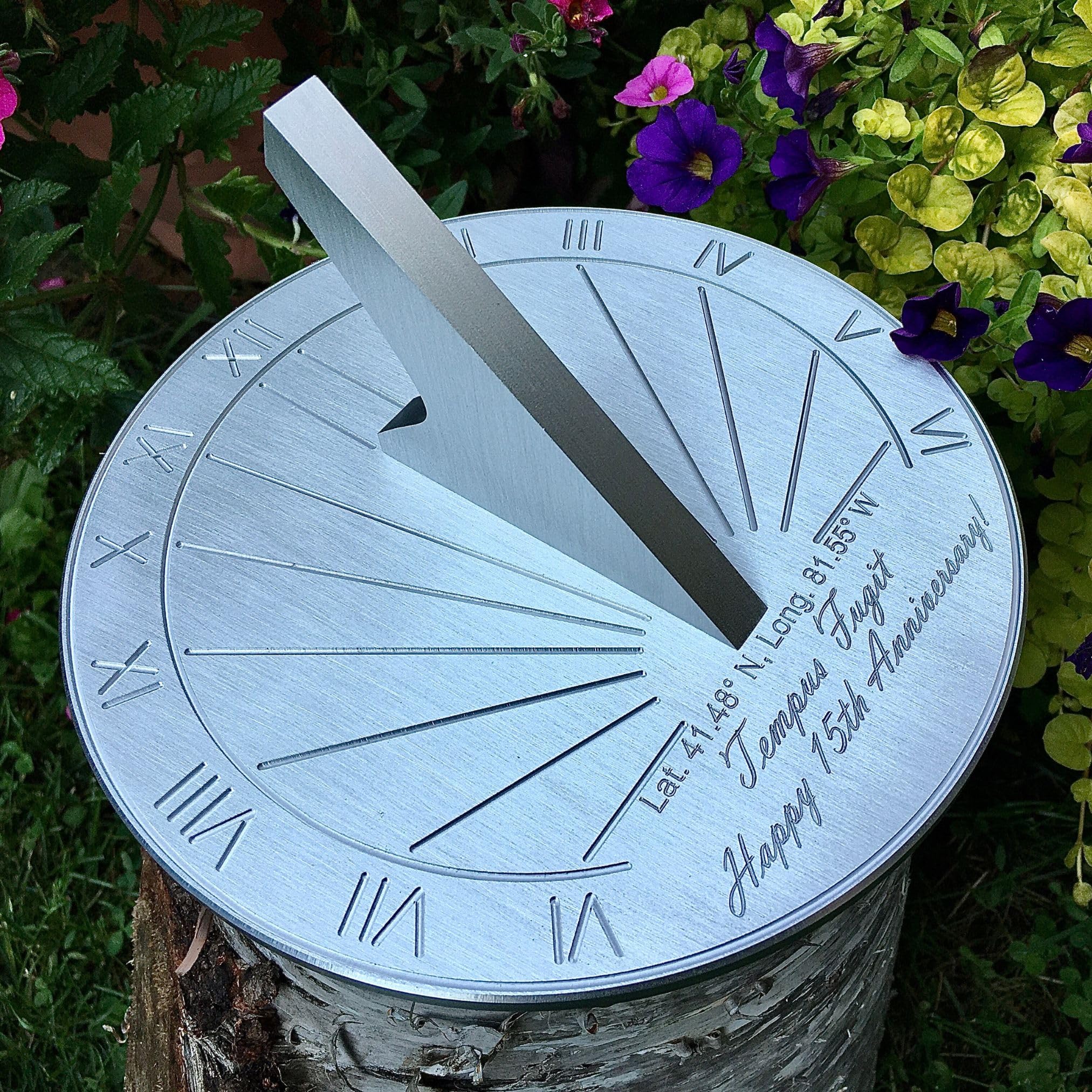 15th Wedding Anniversary Sundial Gift - Personalized Engraved & Calibrated 15 Year Anniversary Present for Him, Her & Couples (8 Inch) - Perfect for Outdoor Garden Decor, Romantic Backyard Keepsake & Unique Anniversary Celebration Gift Idea