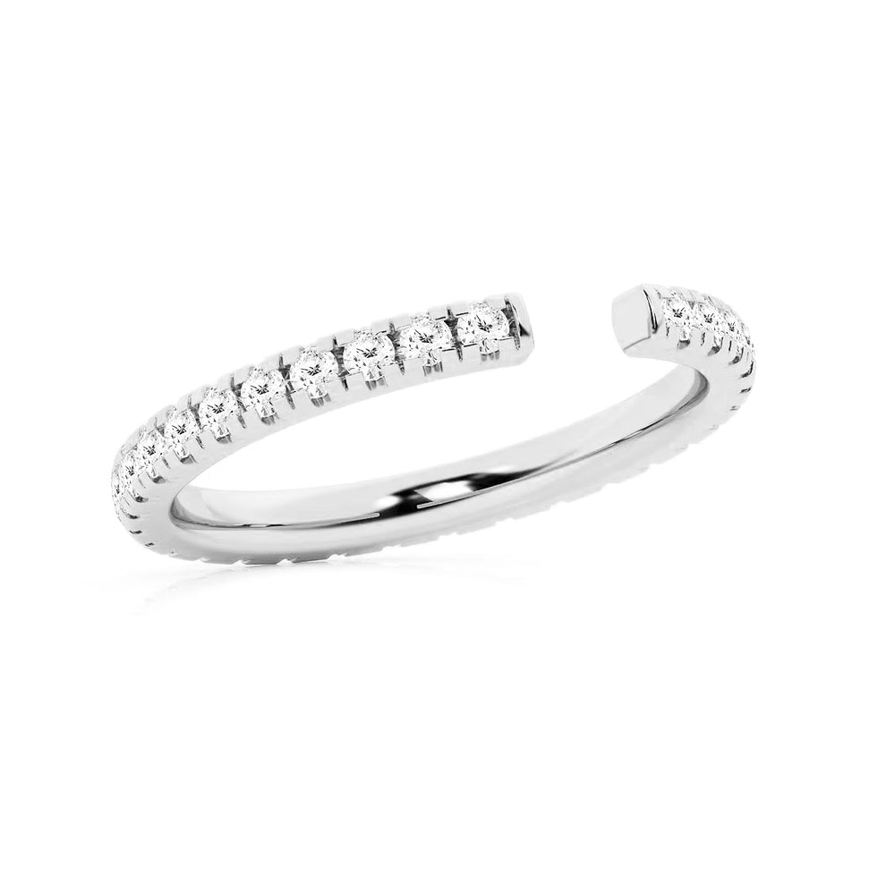Lab Grown Diamond French Pavé Open Wedding Ring - 14K White Gold Dainty Stackable Band for Women, Perfect for Bridal Sets, Anniversary Gifts & Everyday Elegance